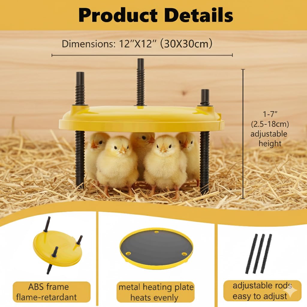 Brooder-Chick Brooder, Chicken Coop Heater 35W 12"x12" Adjustable Heating Plate for Baby Chicks, Safe and Energy-Efficient Brooder Heater for Poultry and Ducklings — view 3