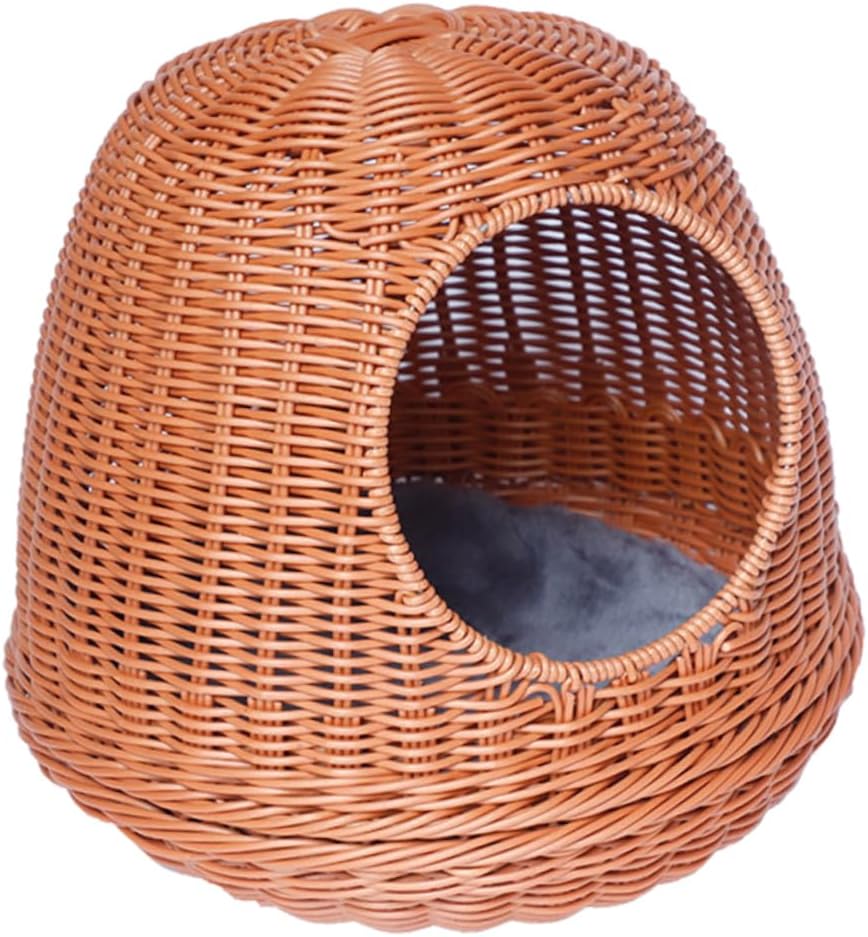 Pet Nest Round Cat Dog Bed Hand Made Cooling Kennel Smooth Comfortable for Summer Use Khaki Color Pet Supplies for Dogs and Cats