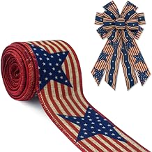 Hying 4th of July Ribbon Patriotic Wired Ribbon for Crafts Gift Wrapping Wreath Bows Stars and Stripes Ribbons for Independence Day Home Party Decoration, 2.4" X 10 Yards
