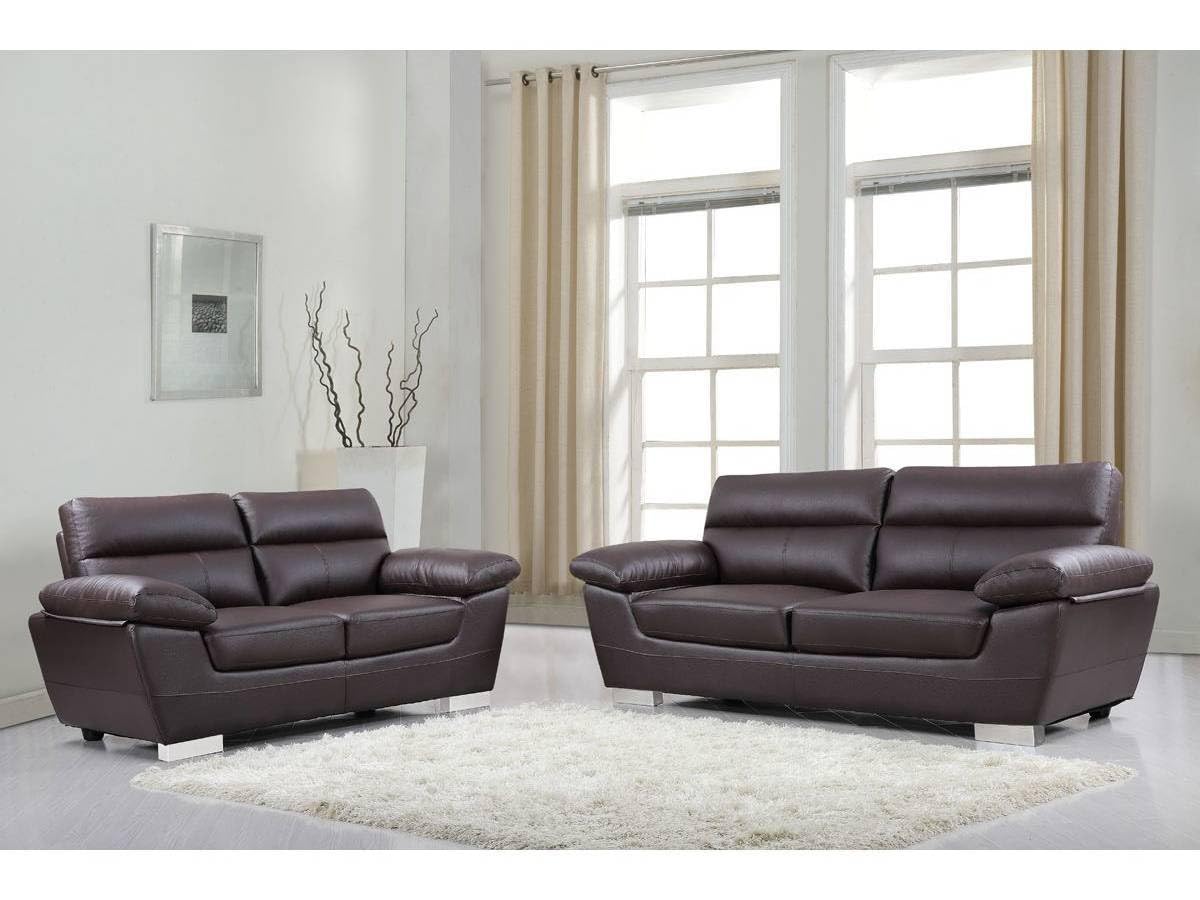 Canapé Fixe en Cuir Reconstitué et PVC Dallas, 3 Places, 210cm x 88cm x 90cm, Chocolat