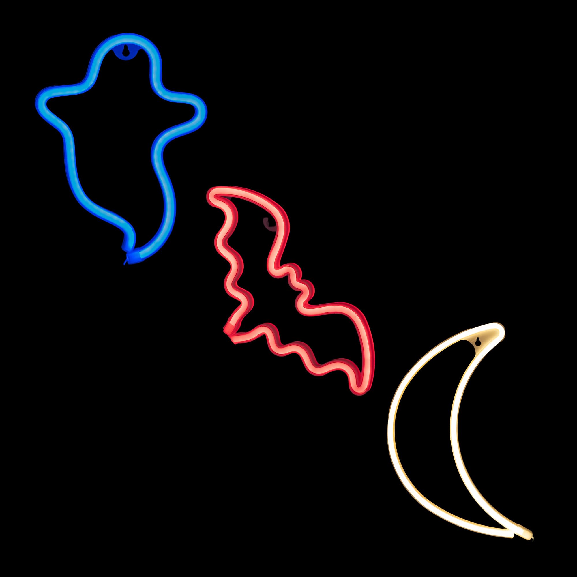 Multicoloured Ghost, Moon, Bat Halloween LED Neon Lights – 3PC Pack – Battery Powered, Light up for Halloween Parties – Bedrooms – Game Room By TRIXES