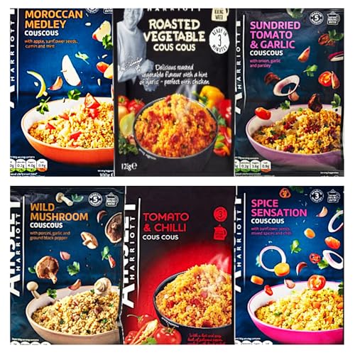Flavour Packed Couscous Variety Bundle - 6 x 100g - with Ainsley Harriot Tomato and Chilli, Spice Sensation, Sundried Tomato and Garlic, Wild Mushroom, Roasted Veg and Moroccan Medley
