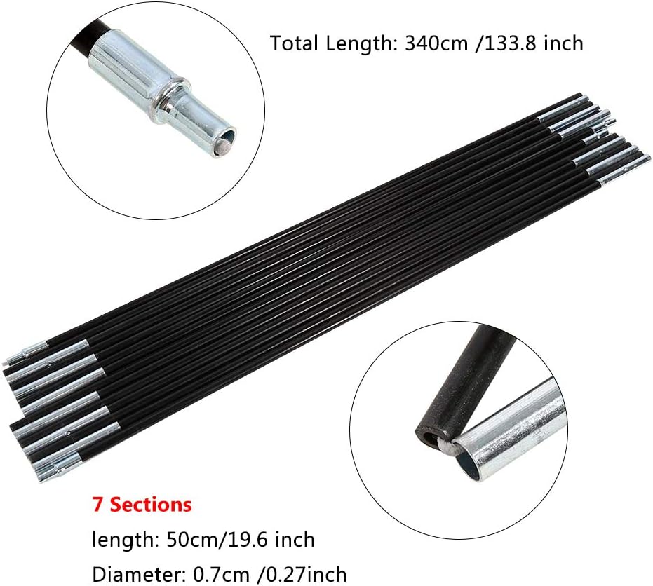 Tent Pole 2 Sets 7 Sections Replacement Fibreglass Pole Kit Camping Tent Awning Poles for Outdoor Camping Hiking
