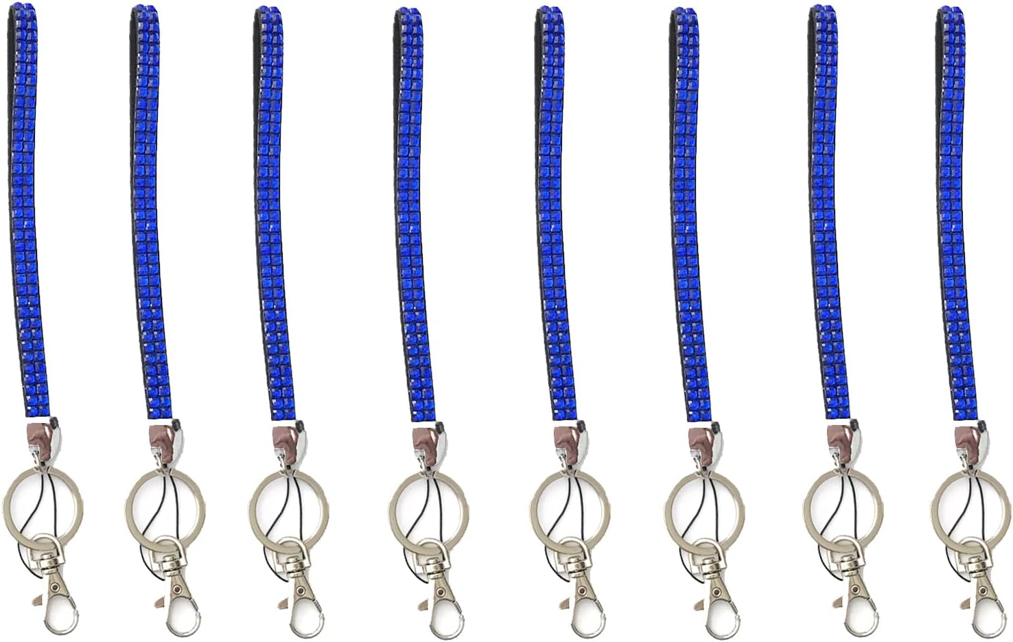 10 pcs Royal Blue 6" Short Wrist Strap Rhinestone Crystal Luxury Bling Bling Lanyard for Cell Phone ID Key Chain Holder Badge ID (Royal Blue, 10 Lanyards)