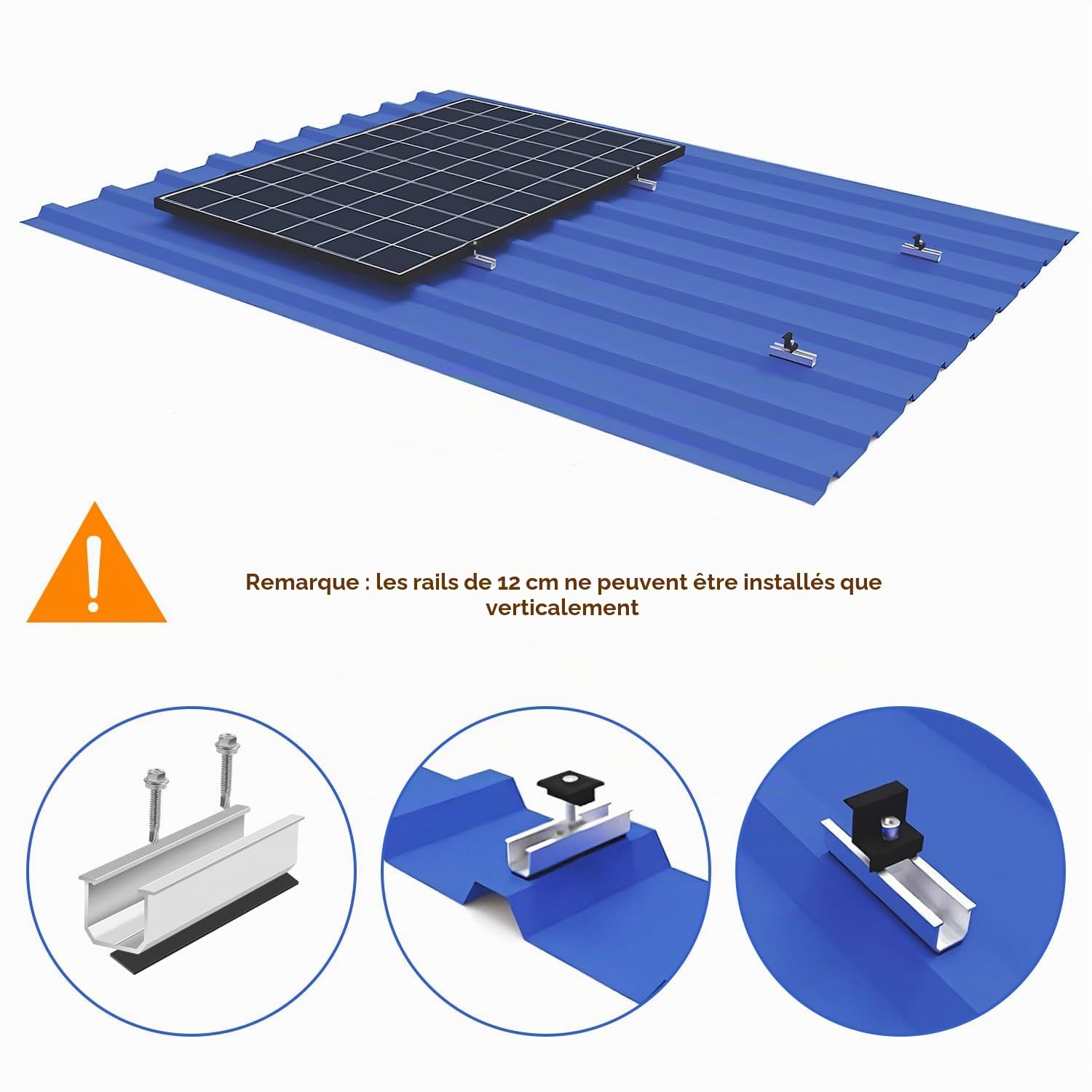 kit de support de panneau solaire ,12 cm ,accessoires de fixation pour panneau solaire,Support de Rail en Aluminium,latérales ajustables 30/35 mm Support pour 2 Panneaux Photovoltaïques