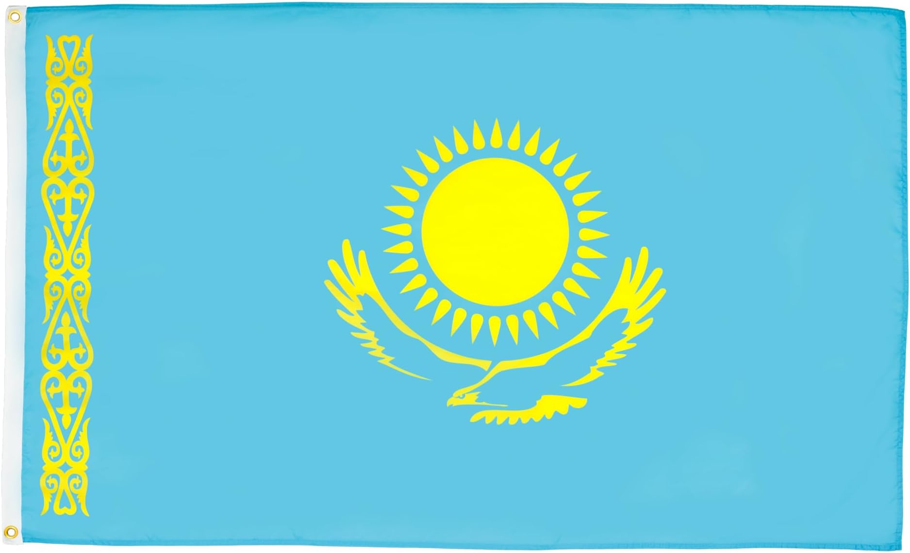 Kazakhstan Flag - 3x5 Ft - 100D Polyester Kazakh Banner with Two Metal Grommets - Fade Resistant - Vivid Colors - 3' x 5' Feet - 150x90 Cm
