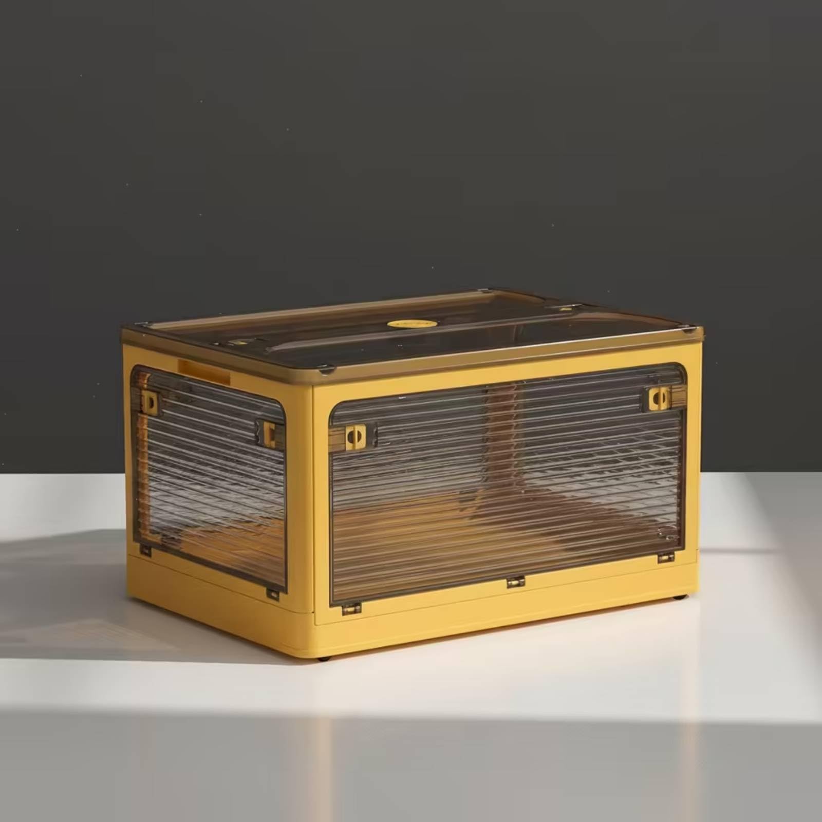 predolo Contenitore Impilabile con Sportelli Pieghevoli Scatola Pieghevole Facili da Montare Contenitore Impilabile per, Giallo Limone, Gigante【Lunga 67 Larga 47 Alta 37cm】