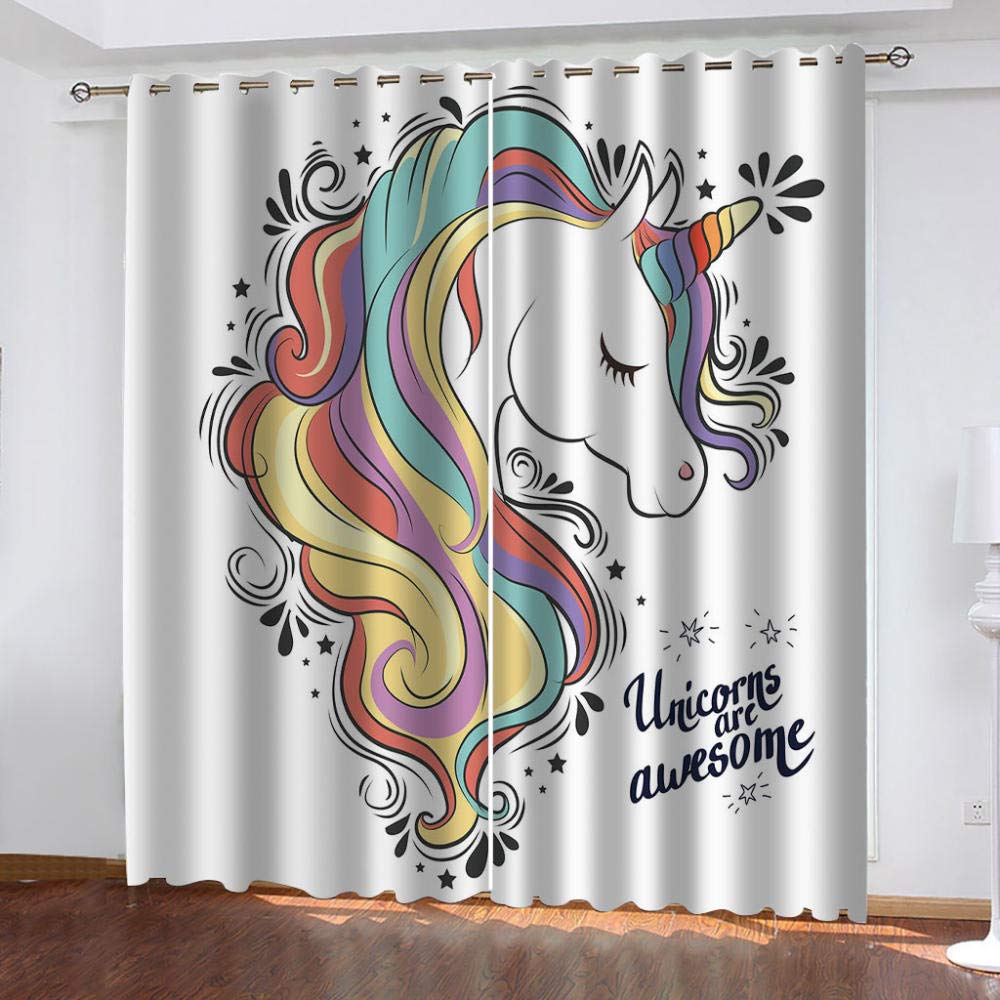 Rideau Occultant Chambre Lot De 2 - Licorne Animale De Dessin Animé 3D 280X250Cm (LxH) Imprimé Rideaux Salon Opaque À Oeillets,Rideaux Isolant Thermique Et Sonore, Décoration De Fenêtre Enfants