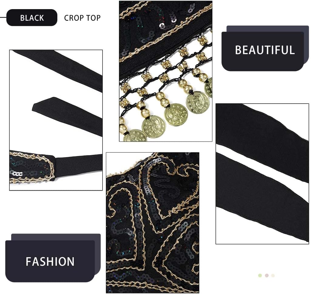 GRAEEN Belly Dance Sequin Crop Top Coin Tassel Rave Carnival Costume Bra Tops for Women - Image 6