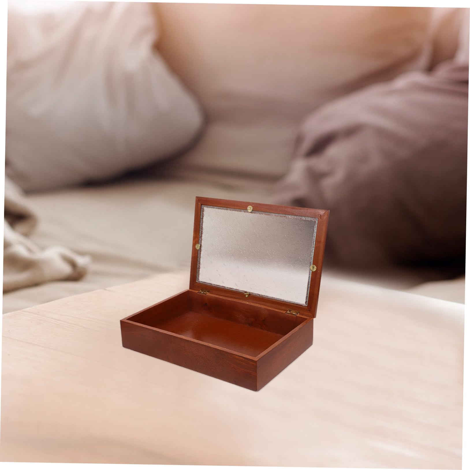 Holzkiste mit Glasdeckel, Braun, Vintage, mit Großem Schubladendesign