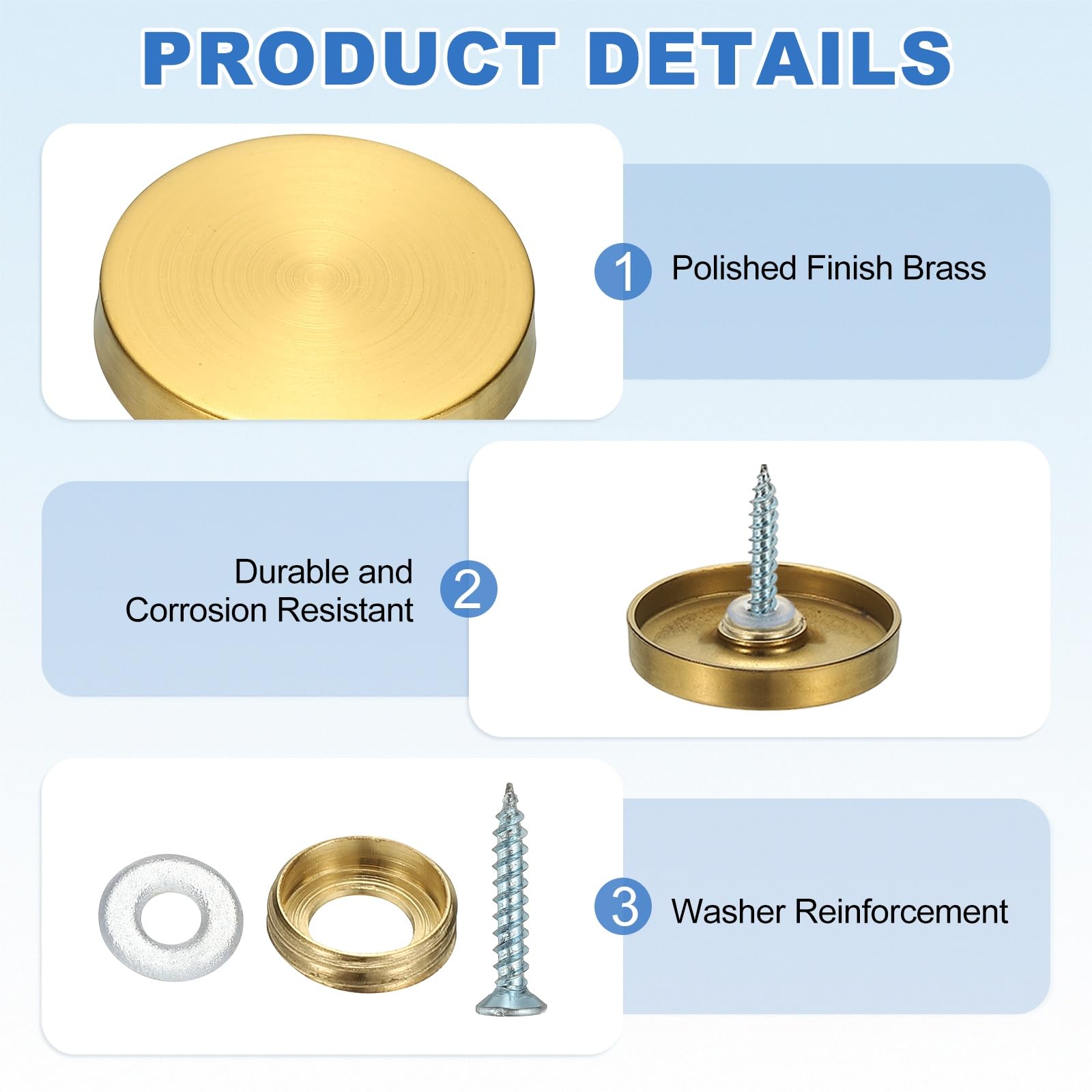 YELARXI Mirror Screws 304 Stainless Steel Decorative Caps Cover Nails Fasteners - Image 3