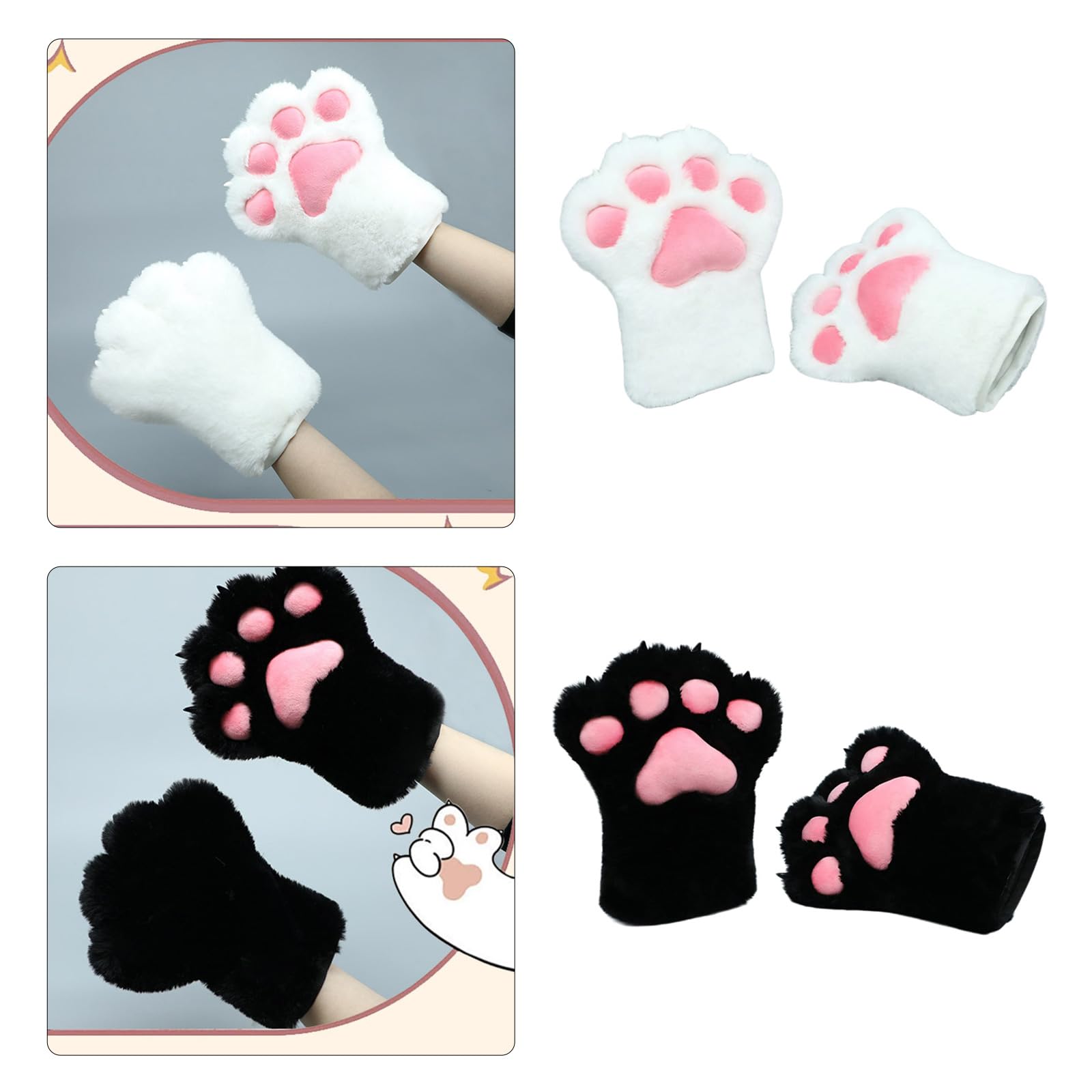 Tuygn Cats Paw Glove Toe for Girls Halloween Cosplay Props Paw Fursuit Large Paw Glove for Masquerades(White)