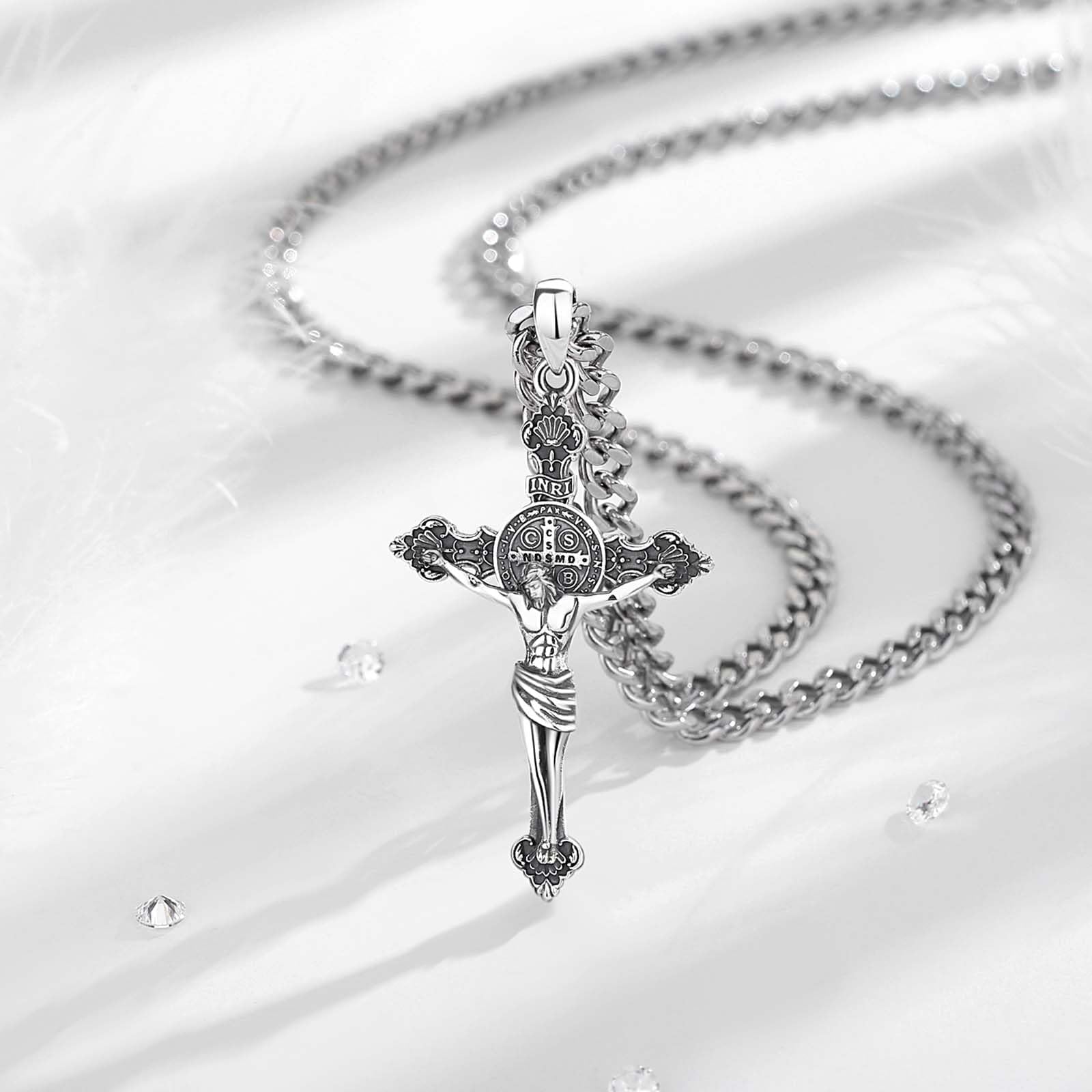INFUSEU St. Christophorus/St. Michael/St. Benedikt/Heiliger Jude//Jungfrau Maria Medaille Jesus Kreuz 7 Erzengel Siegel 925 Sterling Silber Anhänger für Männer Frauen Heilige Religiöse Amulette