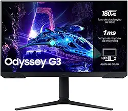 Monitor Gamer Samsung Odyssey G3', 27', 180Hz, 1ms,Ajuste de Altura,Freesync,DP,HDMI,FHD, preto