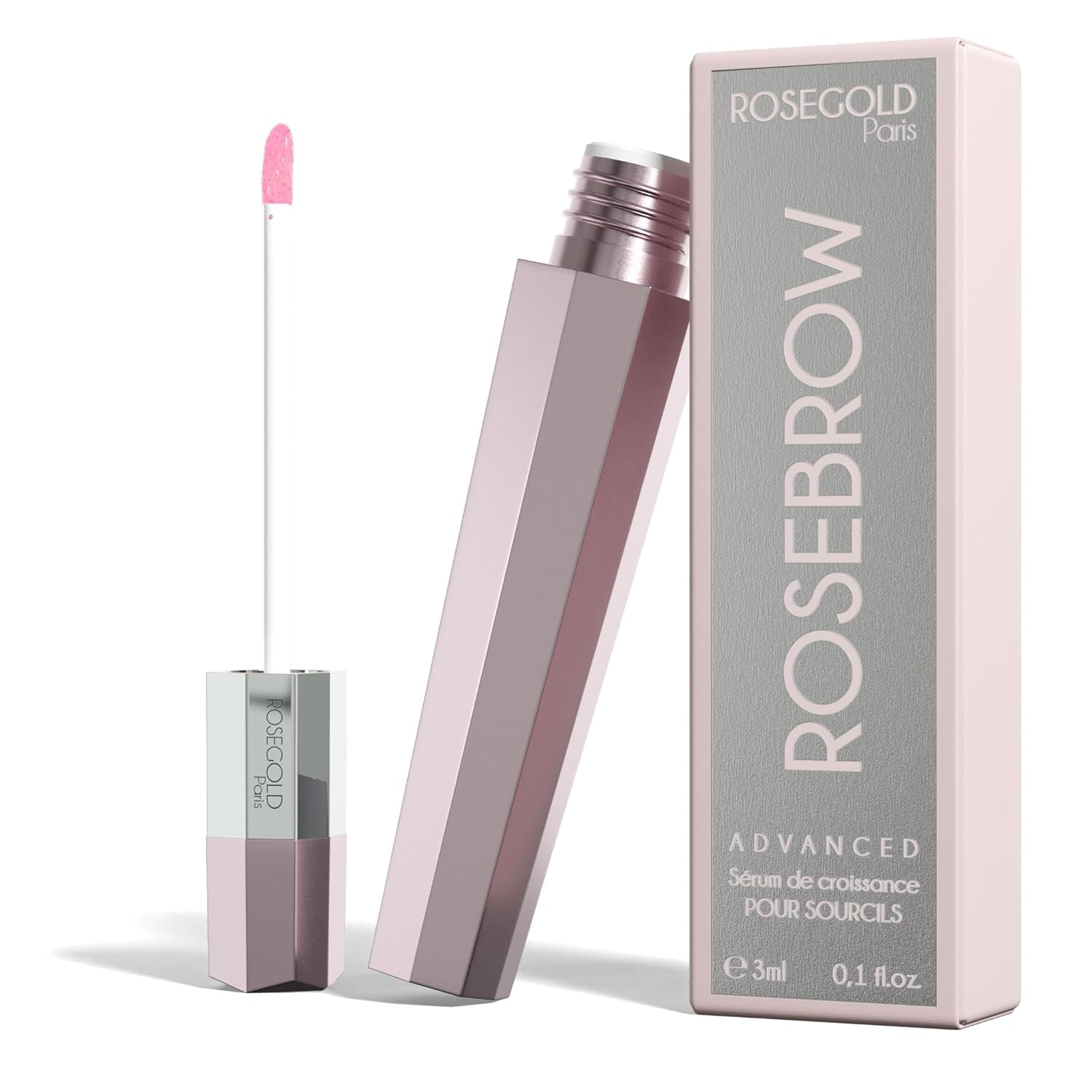 ROSEBROW Advanced Sérum de Croissance pour Sourcils Naturel par ROSEGOLD, Serum Sourcils Pousse + Fournis + Longs + Épais, Fabriqué en France, Sans Hormone, Vegan (Cure 1 Mois - 1 x 3 ml)