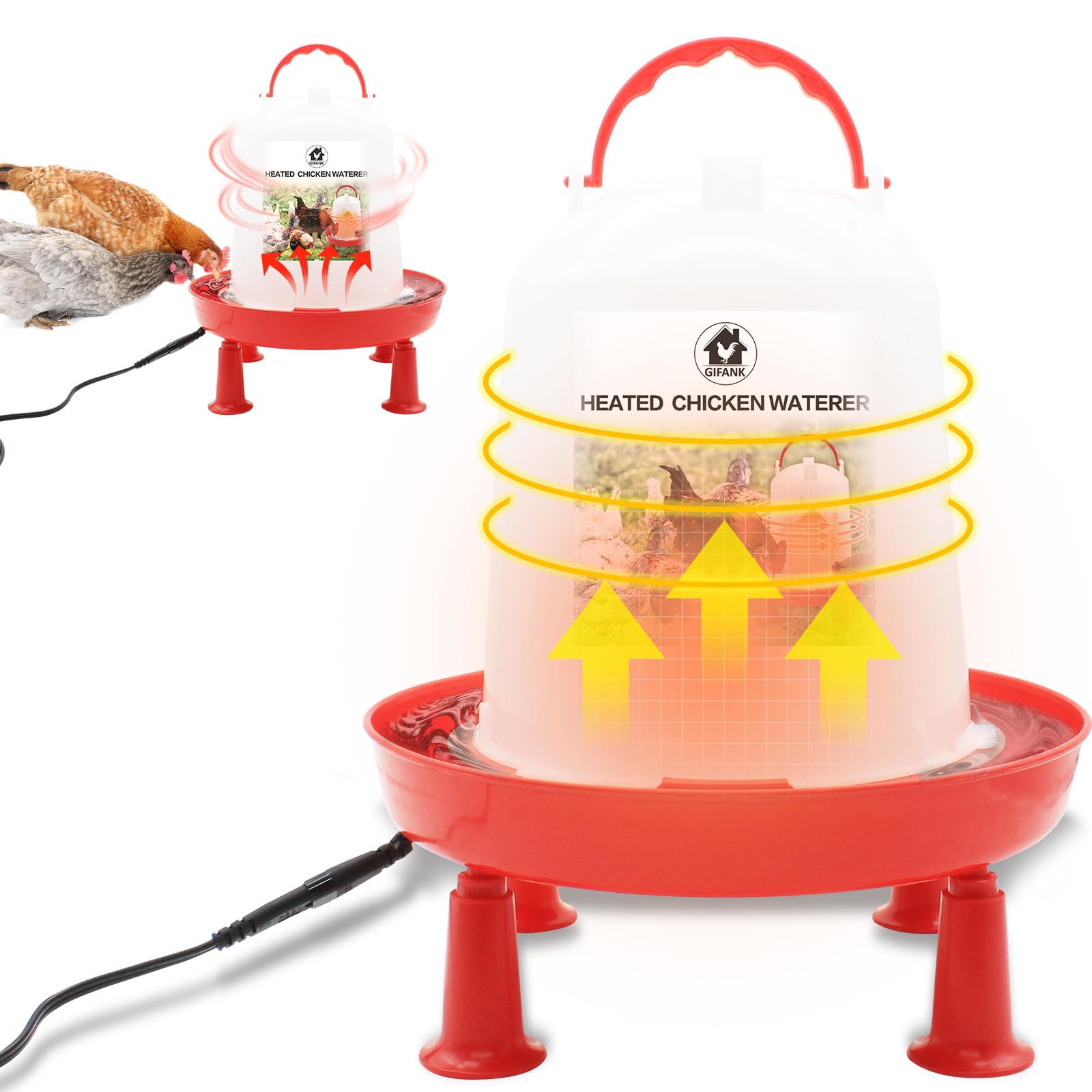GIFANK All in One Heated Chicken Waterer Heated Poultry Fountain with Leg Support 35W Constant