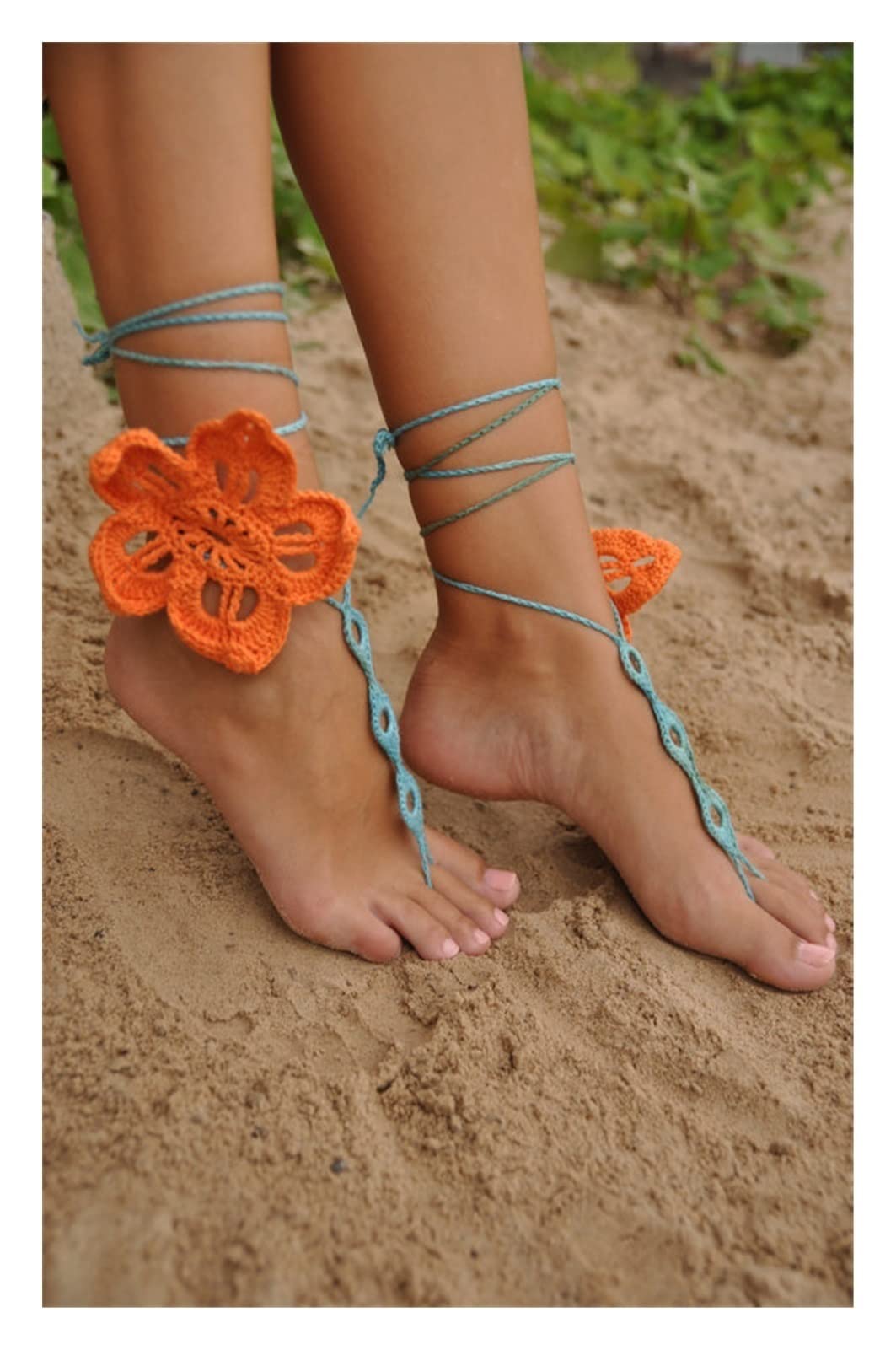 Fußkettchen/Fußkettchen Einheitsgröße Handgehäkeltes Fußkettchen – Gehäkelte Barfußsandalen – Fußkettchen zum Tragen am Strand und Pool