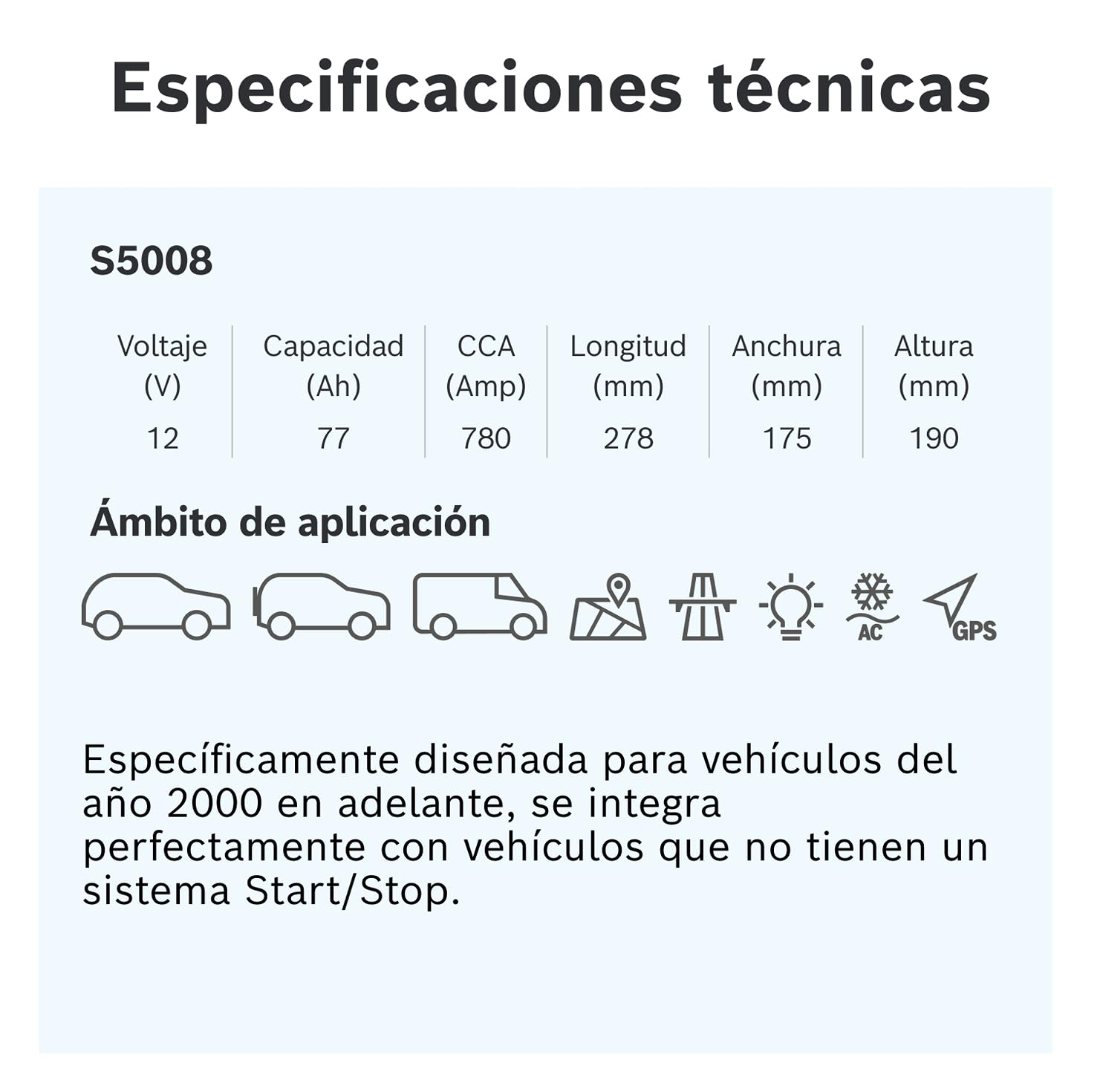 Bosch S5 008 Batería para Coche 77 A/h - 780 A - 12 V, de Plomo-Ácido para Vehículos sin Sistema Start/Stop, Polaridad Izquierda (-) Derecha (+), para Autos con Alta Demanda Eléctrica