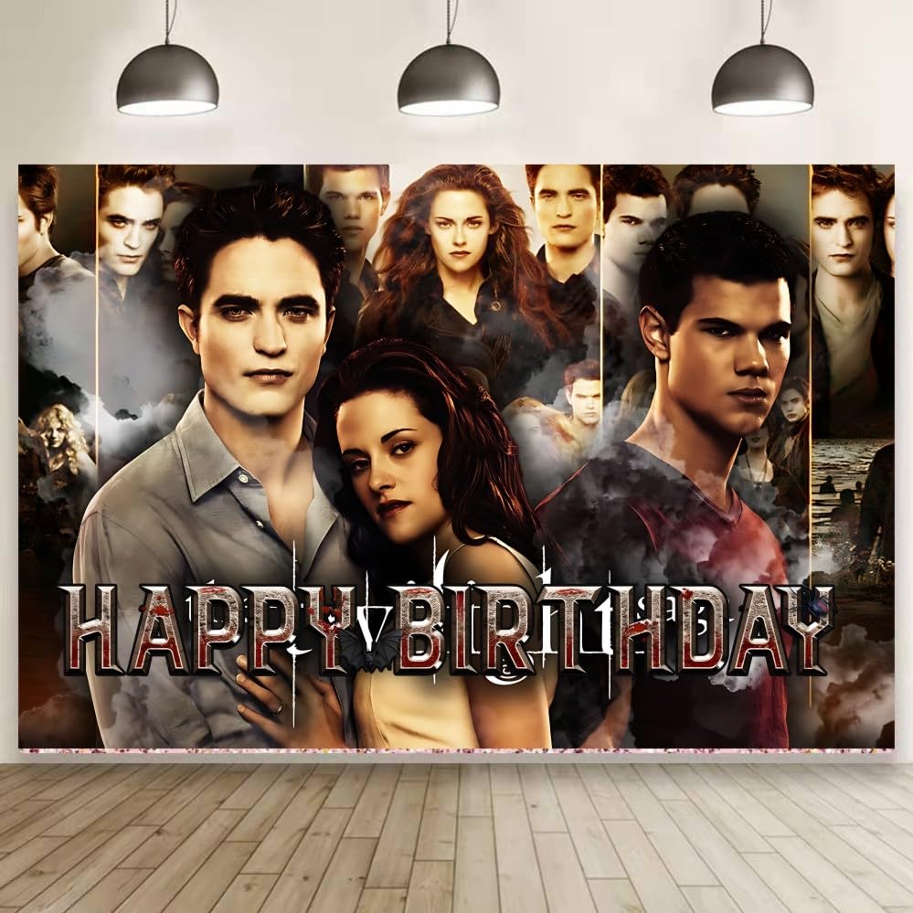 Background The Saga of Twilight Birthday Decorations, The Saga of Twilight Happy Birthday Banner Backdrop for Birthday Party Supplies (5x3ft)
