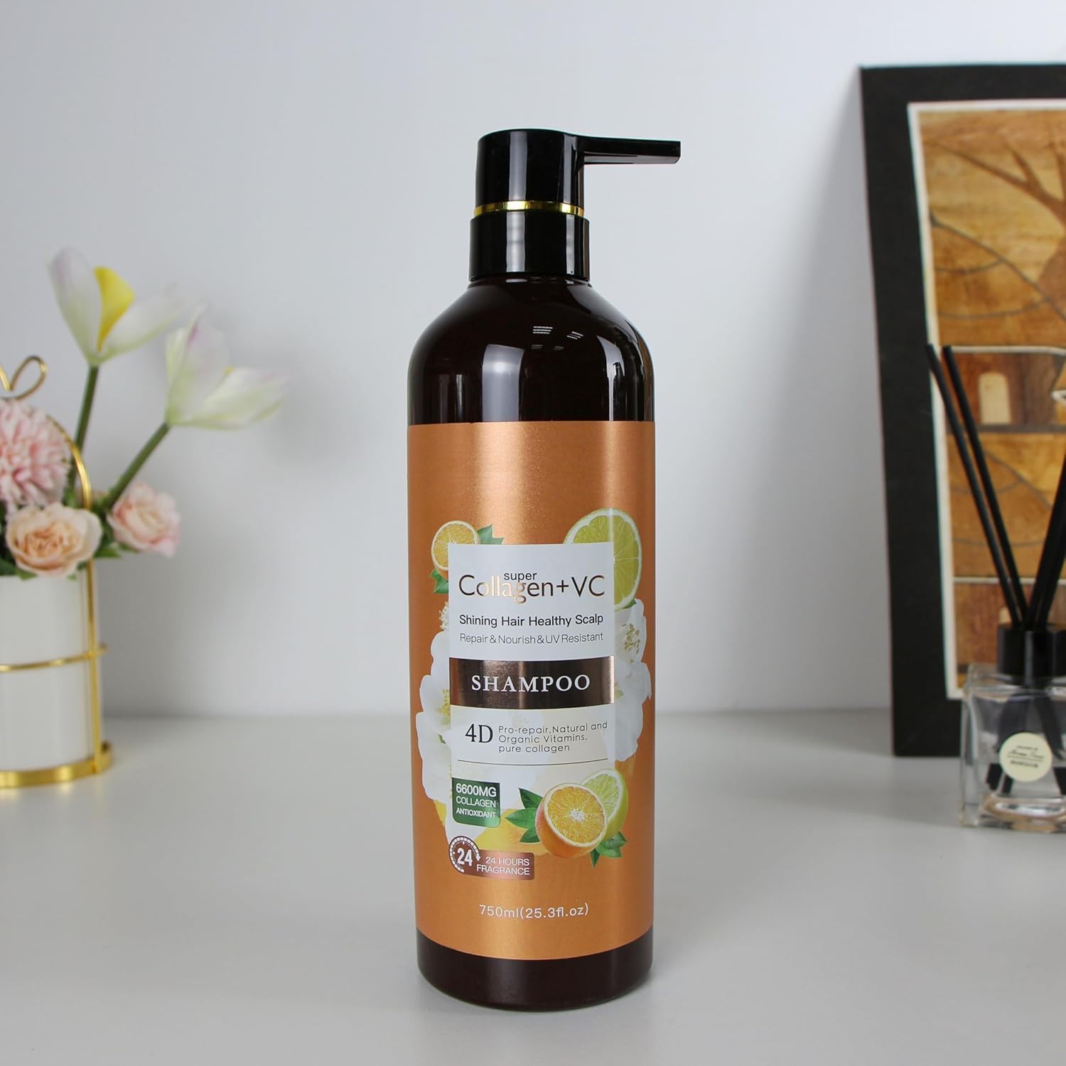 Super Collagen+VC Professional Hair Spa Set. 4D Collagen & Vitamin C Infused Shampoo, Conditioner, Hair Mask & Serum. Restores Shine, Strengthening Scalp – No Sulfate, UV Resistant (Shampoo1)