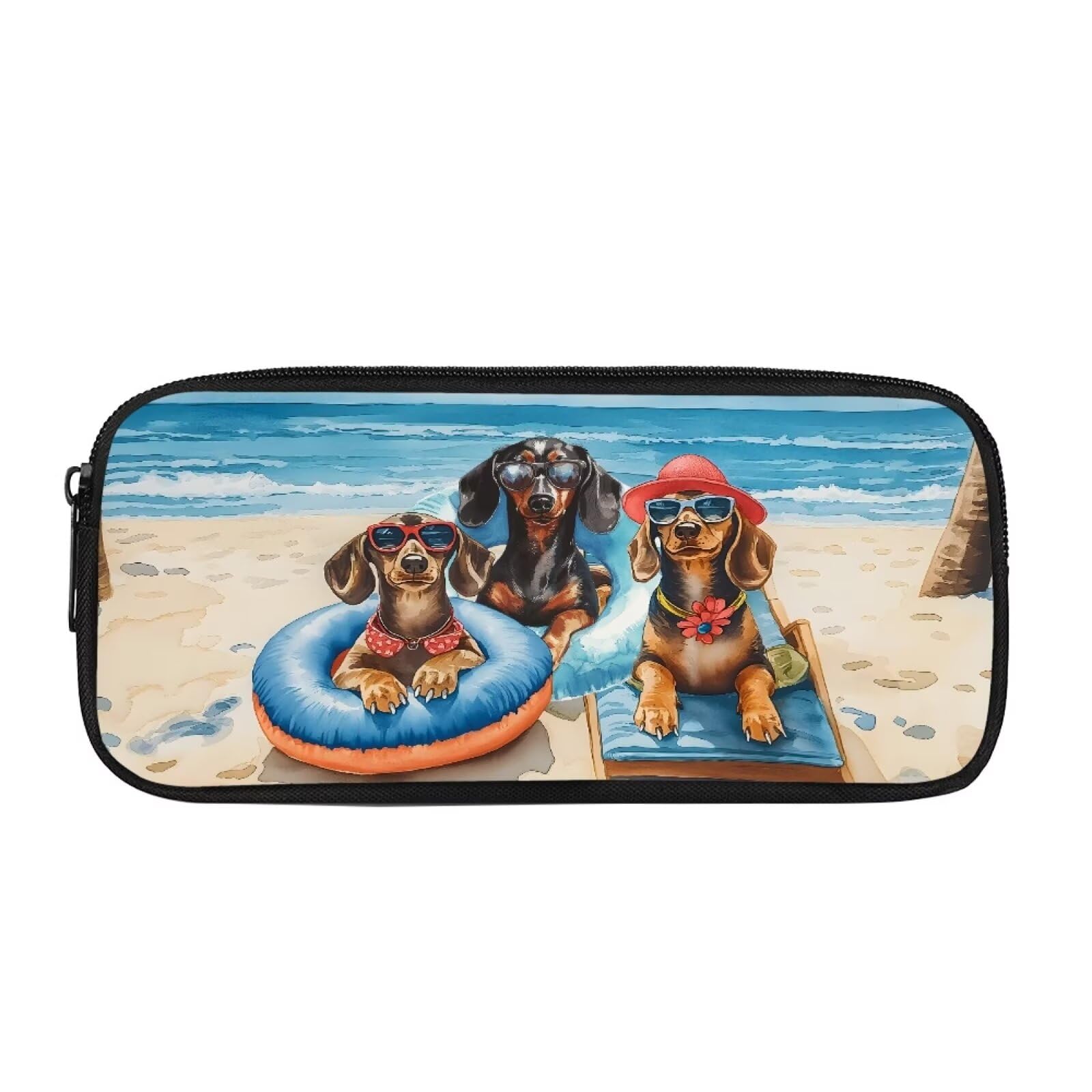 Coloranimal Beach Dog Print Pencil Case with Zipper Pencil Bag for Boy Girls Pen Case Large Capacity Kids Pencil Pouch Pen Bag School Supplies for School