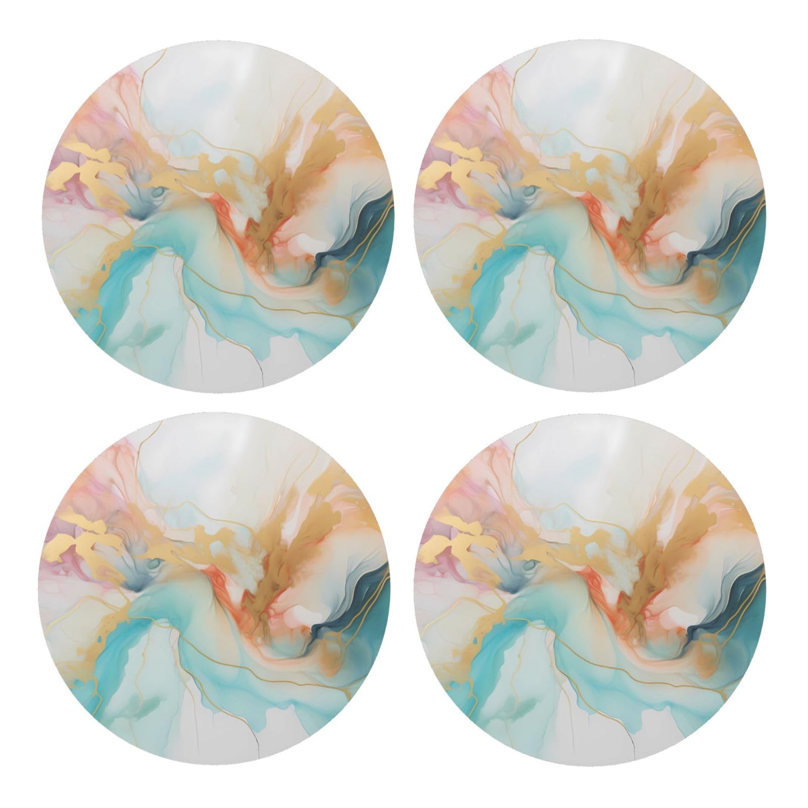 Bedbliss Pink Marble Printed rounded Coasters for Drinks Absorbent, 4 Pack Tea Coffee Wooden Coaster Set, Lightweight and Heat-Resistant Coasters with Cork Base for Protection Home