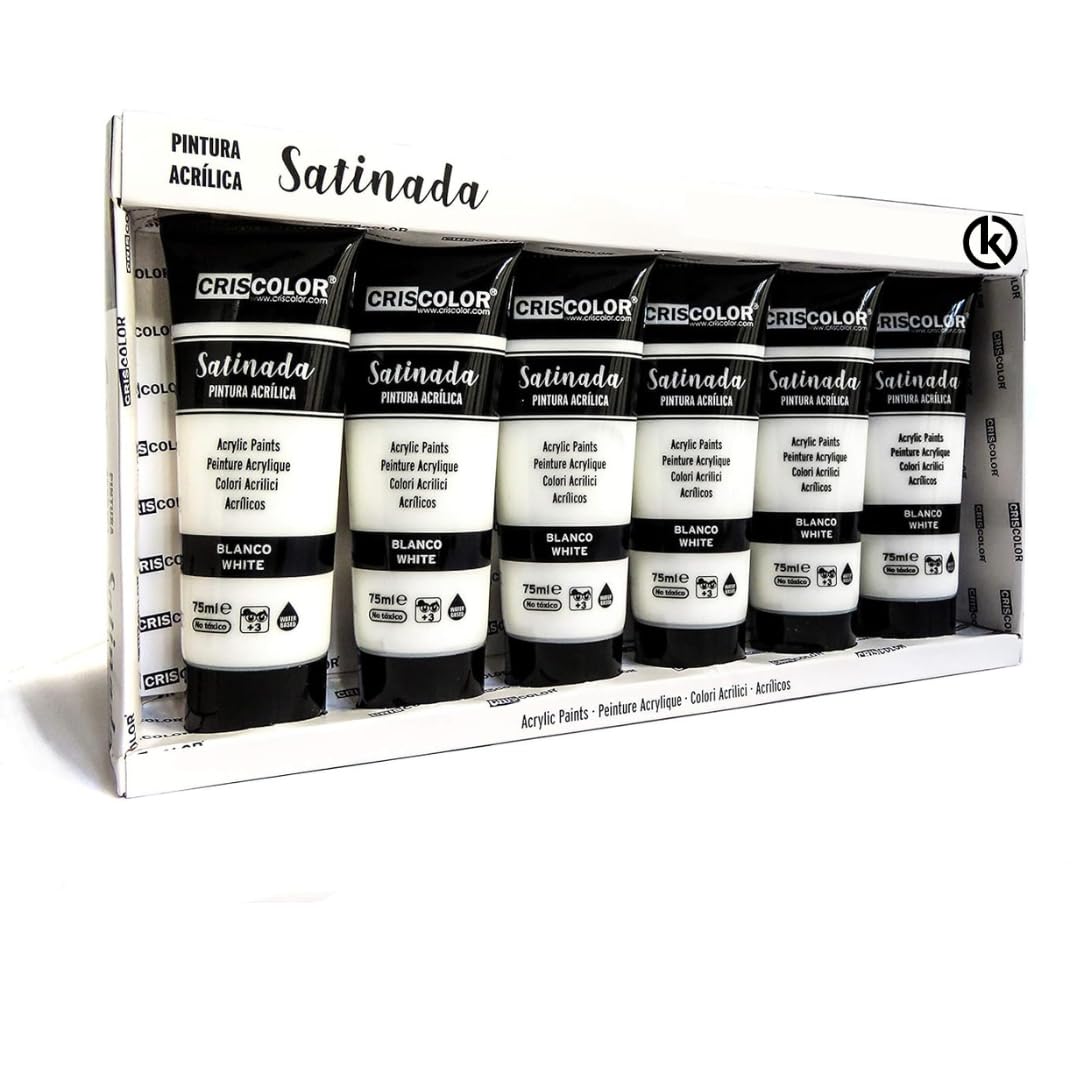 KROWN - Pintura Acrílica 75 ml. Manualidades, No tóxica, Conjunto de Pintura Acrílica para Artistas Principiantes Niños Manualidades Lienzo Madera Cerámica Tela (Blanco)