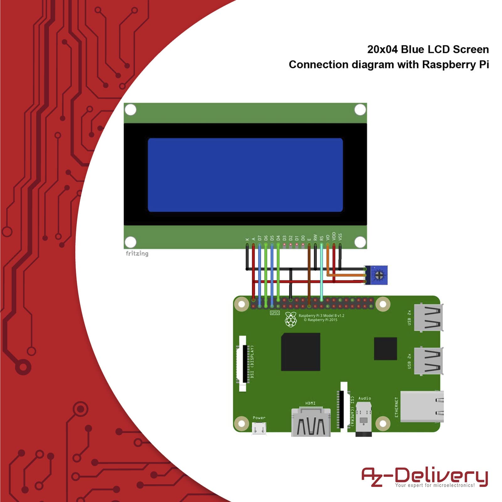 AZDelivery HD44780 2004 Wyświetlacz LCD 4x20 znaków z niebieskim tłem i białymi znakami kompatybilny z Arduino i Raspberry Pi w tym e-book!