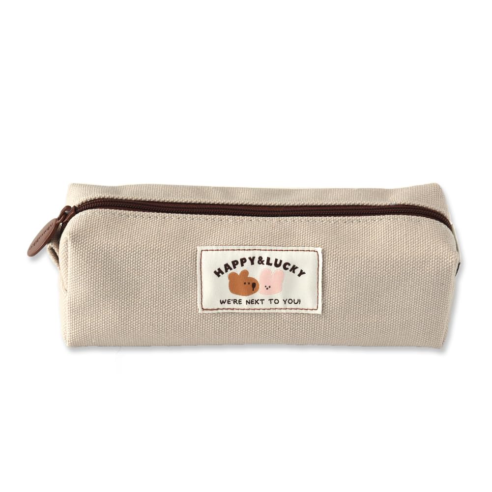 Monolike Happy and Lucky Block Pencil Case, Beige - Pen Pouch, Portable Pencil Bag, Office Pouch case