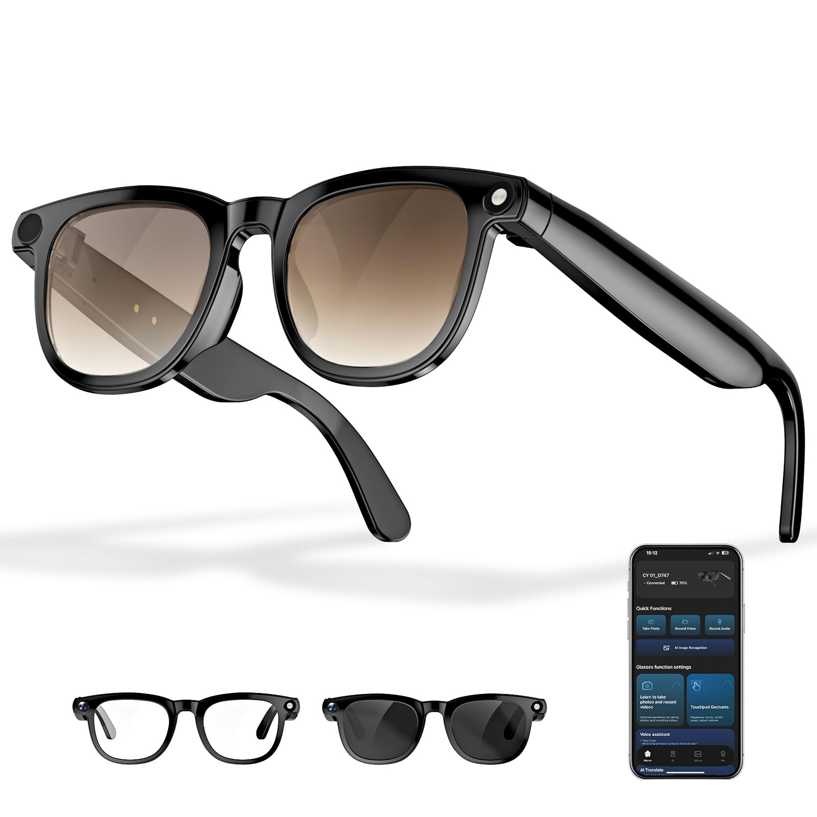 ai smart glasses with camera, 4k photos & 1080p video,real-time translation, bluetooth 5.3, assistant conversation, suitable for vlogging,cycling, hiking travel, business （brown gradient ）
