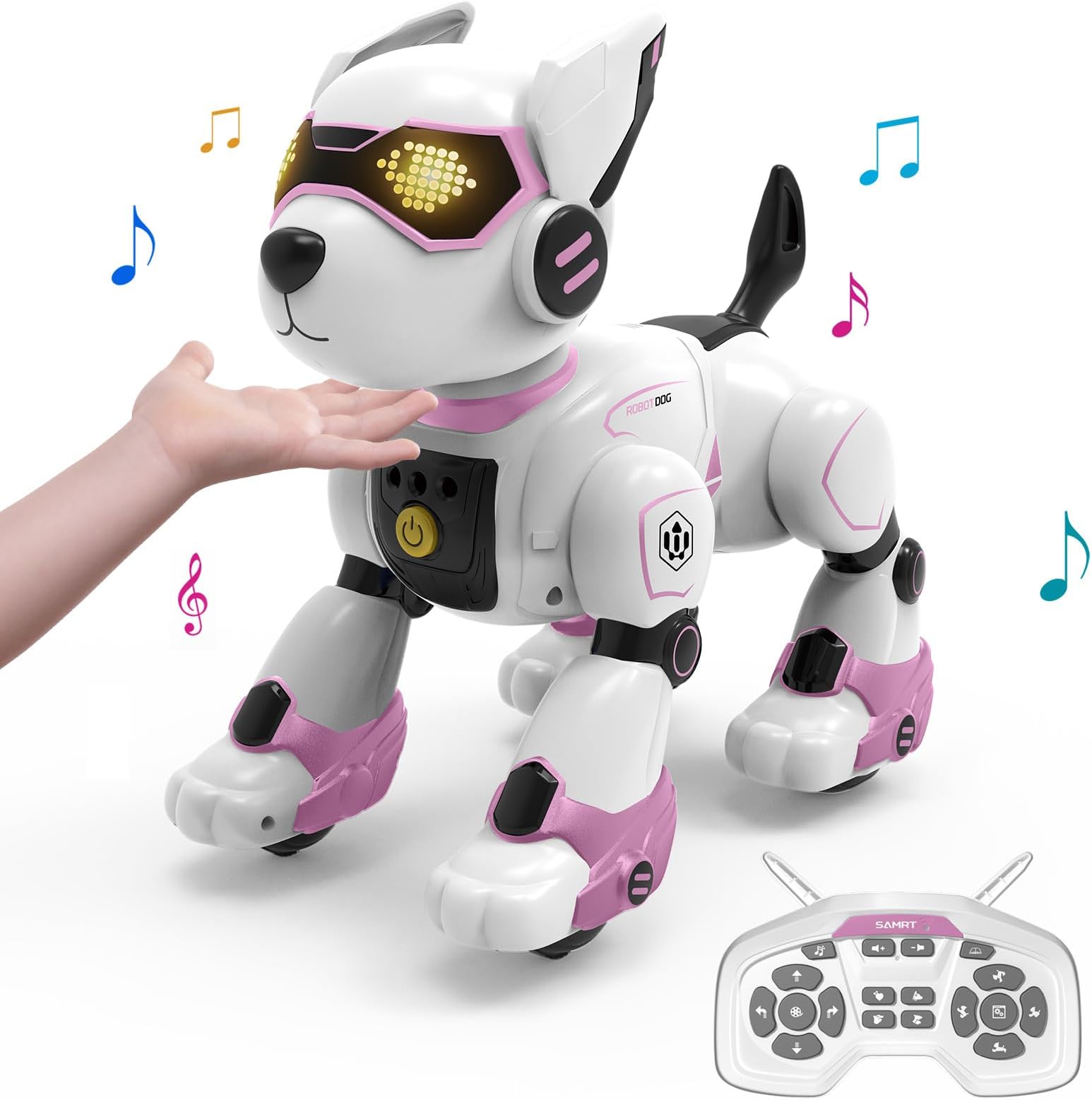 SWATOW Remote Control Robot Dog Toy for Girls, STEM Programmable Voice Interactive Robot Pink Puppy, Touch-Sensing Singing & Dancing Dog, Ideal Christmas Birthday Gift for Kids
