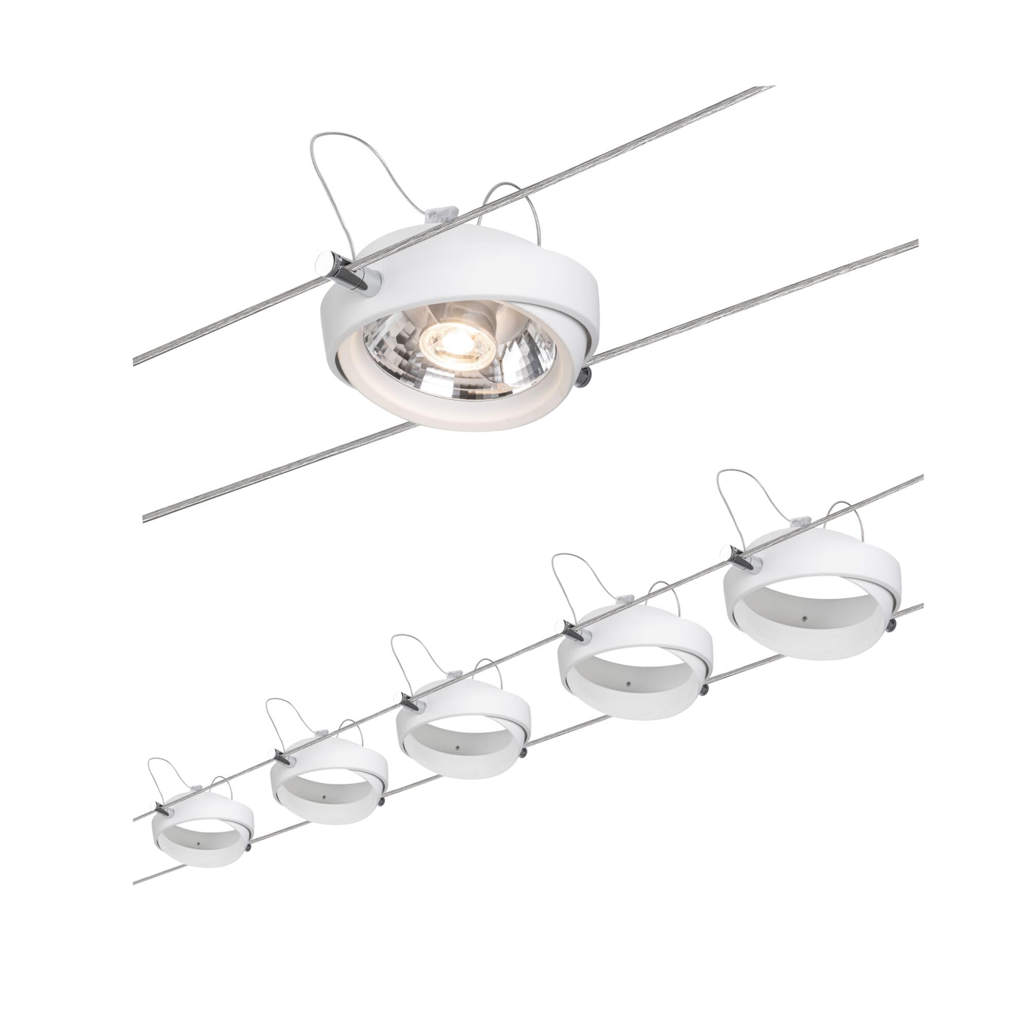 Paulmann 94200 System Linowy Powerline Ii Zestaw Lampa Przewodowa Spot Led 2700K Ciepły Biały 5X8W G53 Biały 230/12V Lampa Sufitowa Z Żarówkami,Biały,5 Spots, 40.0 Watts
