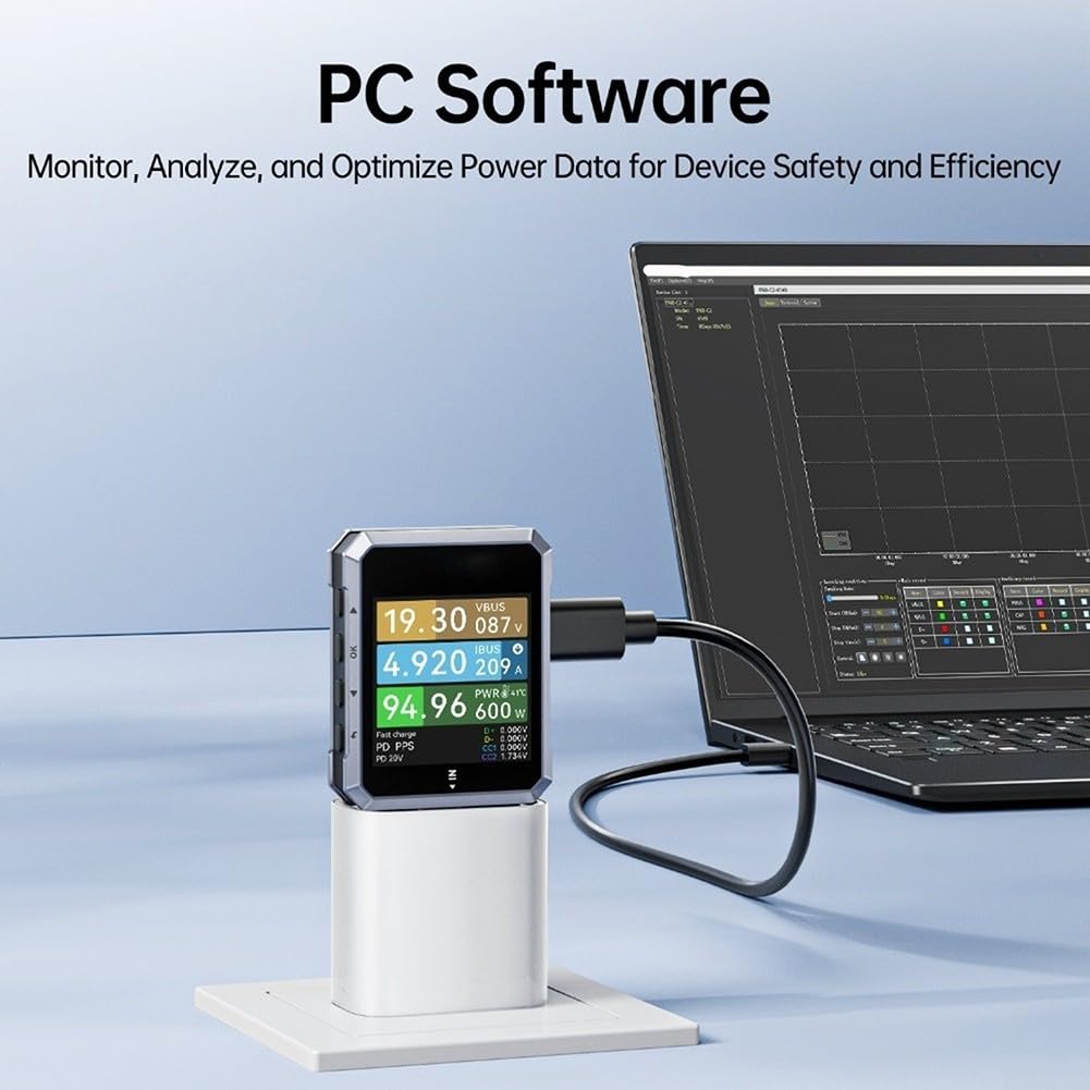 FNB-C2 - Probador USB-C de 240 W PD3.1 QC5.0, medidor de potencia, voltímetro, amperímetro con pantalla de 1.54 pulgadas para carga rápida, cable de gatillo, herramienta de comprobación y registro de