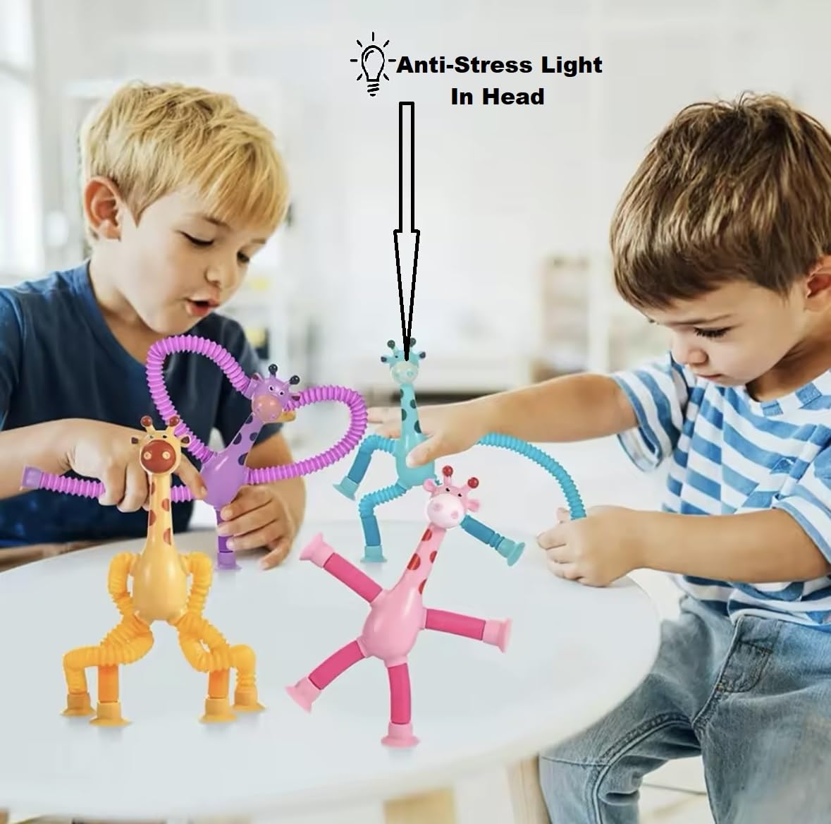 Ankirant 4 Pics Giraffe Telescopic Suction Cup Toys – Fun Travel Toys for Kids, Flight Games for Toddlers, Pull String Robot Light Tube for Boys & Girls, Unique Pop Tube Gift (Pack of 4) - Image 2 thumbnail