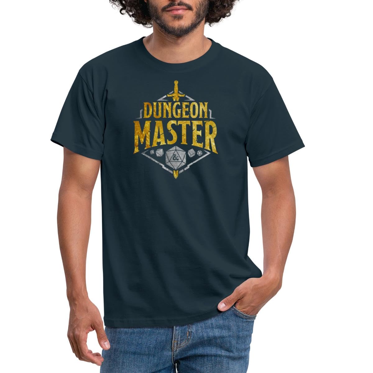 SpreadshirtDungeons and Dragons Dungeon Master Silver Gold Men's T-Shirt, M, Navy