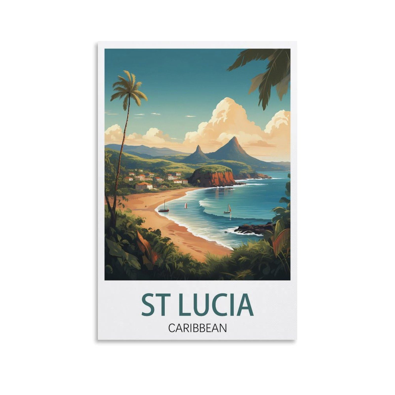 Bahels Unframe-Style St Lucia Caribbean Vintage Travel Poster Landscape 08X12inch(20X30cm) Canvas Wall Art Print Painting For Wall Decor Living Room Bedroom