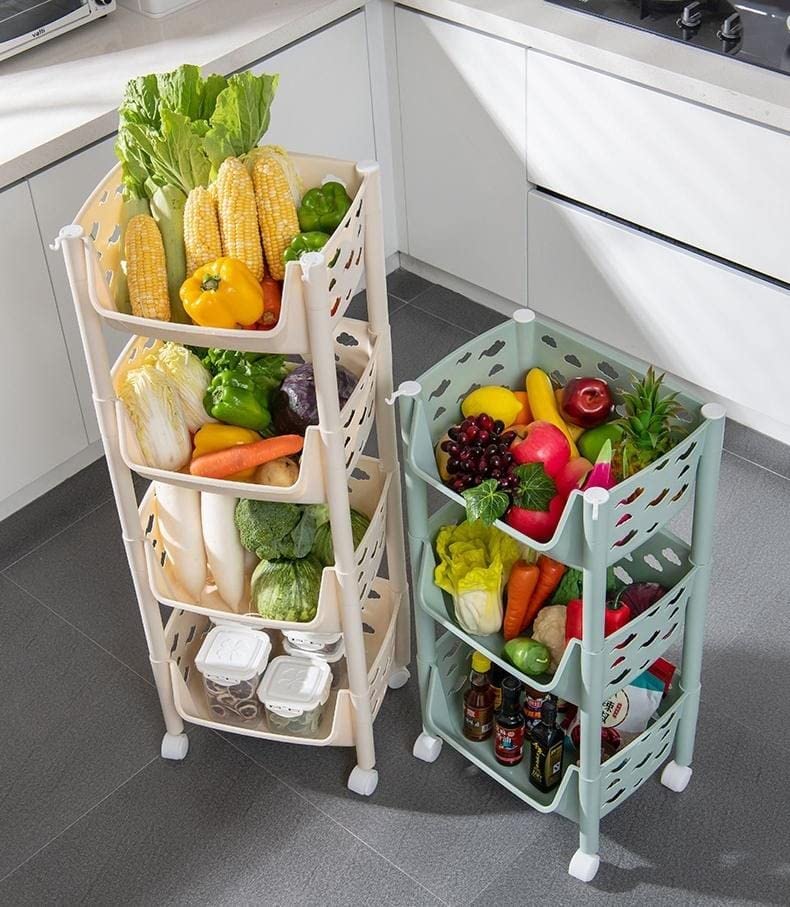 Image of PARASNATH Polypropylene,Plastic SKEP 4 Layer Fruit & Vegetable Basket Trolley (Ivory Colour) for Home & Kitchen Fruit Basket Storage Rack Organizer Holders kitchen trolley - Rectangular