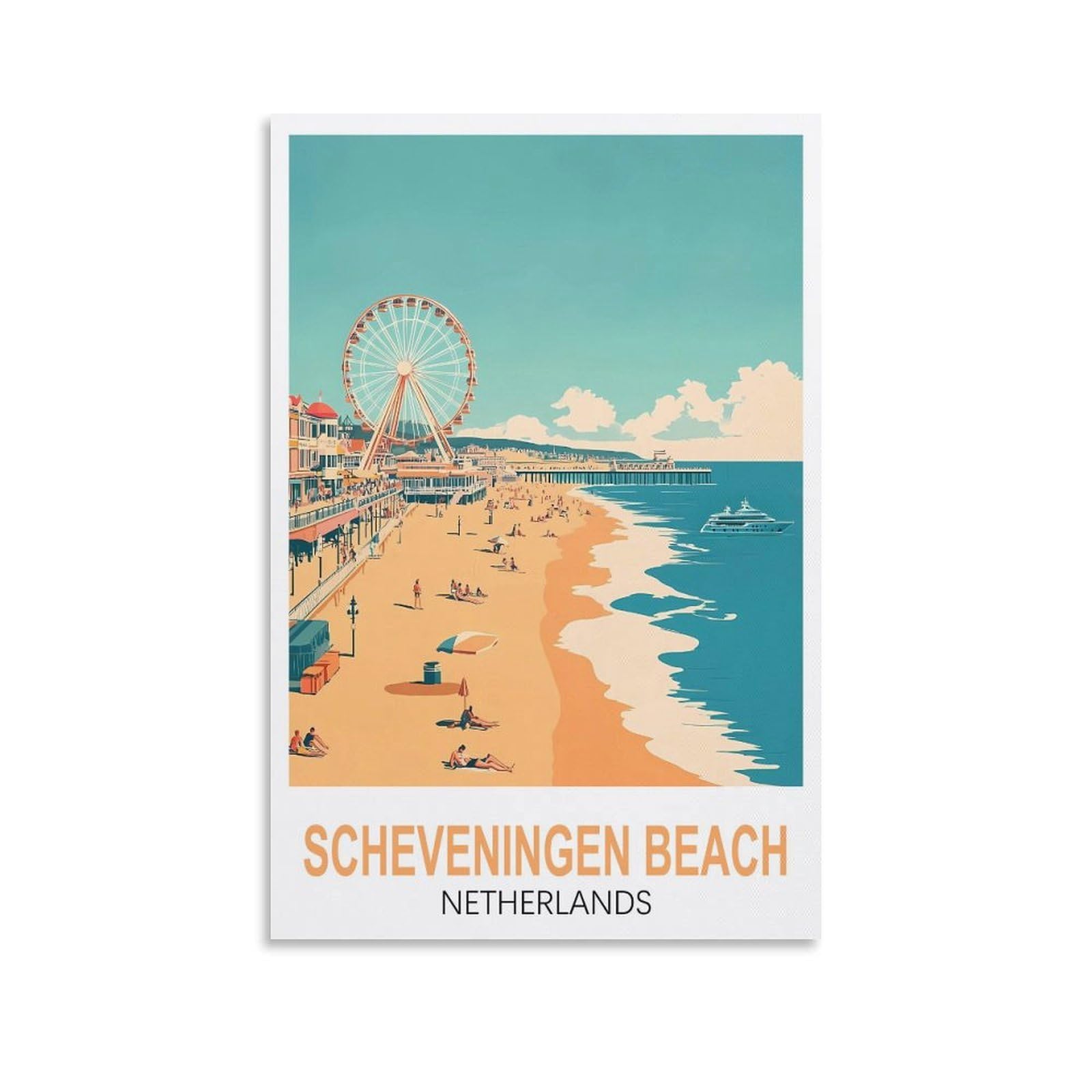 EZMLFA 5D Diamond Painting Kits for Adults,Scheveningen Beach Netherlands,for Adults Beginners of All Ages, Round Full Drill Arts and Crafts Gems Home Wall Decor 50x60cm