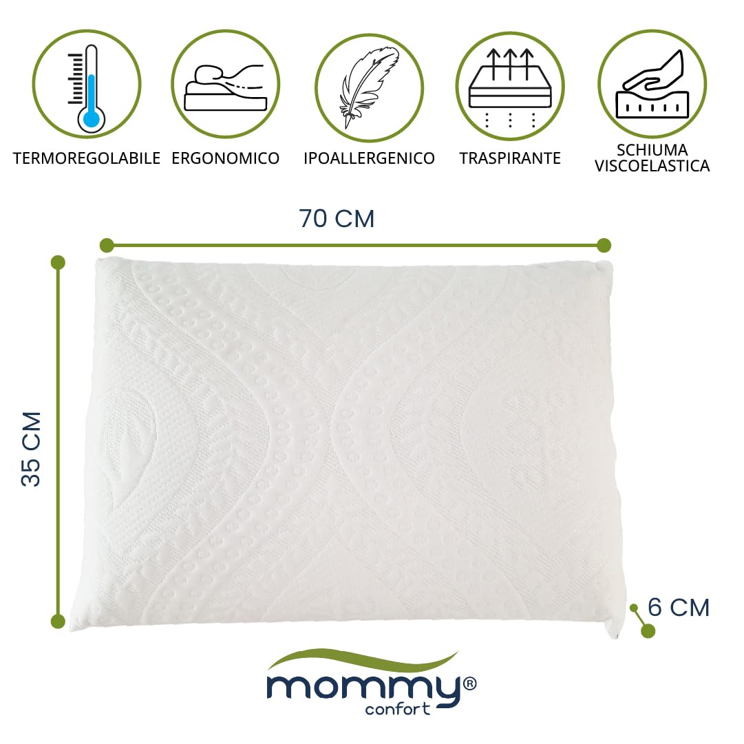 Cuscino Bambini Viscoelastico 70X35X6 Ergonomico Traspirante Ipoallergenico Morbido Lavabile Supporto Cervicale Età 2 a 8 Anni Per Lettino E Letto Singolo 90X190 Oeko Tex