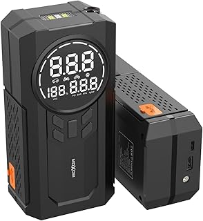 MOXOM MX-AC02 Multi-Functional LCD Portable Air Pump and Emergency Car Battery Jump Starter Digital Display and Flashlight 8000 mAh - Black