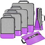 6 Set Compression Packing Cubes Travel Expandable Packing Organizers(Purple)
