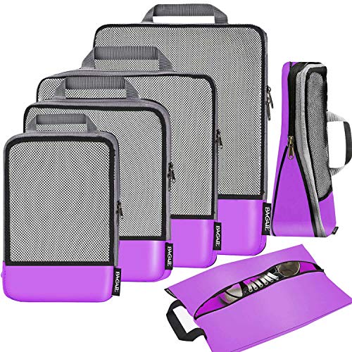 6 Set Compression Packing Cubes Travel Expandable Packing Organizers(Purple)