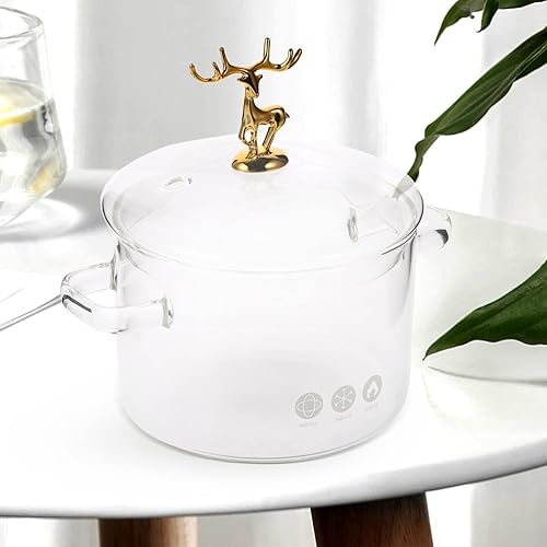 Miniatura 7 de Olla de vidrio de borosilicato alto con tapa resistente al calor olla de cocina para fideos, sopa y guisos, asas antideslizantes, capacidad