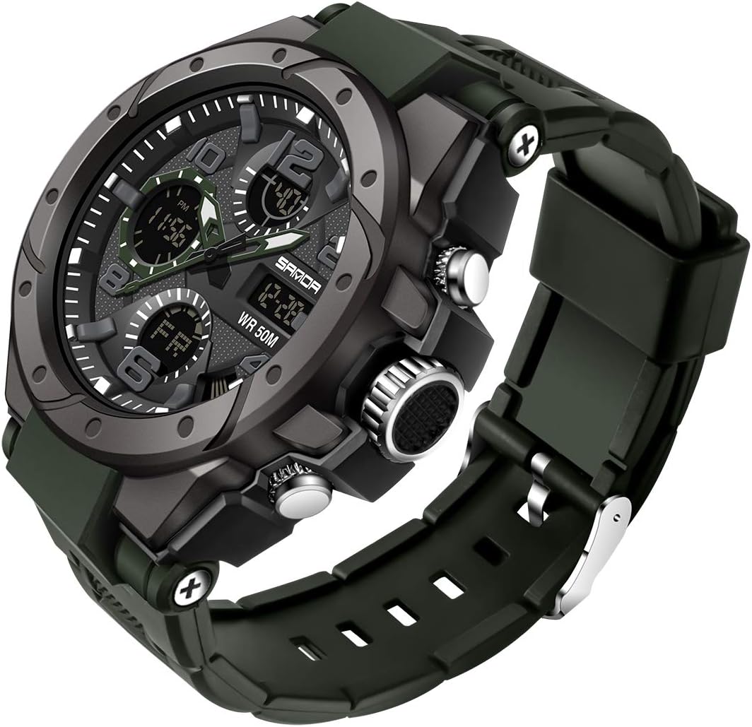 Men's Watches Outdoor Sports Waterproof Military Watch Tactical Digital Analog Wrist Watch Date Multi Function Led Large Face Alarm Stopwatch for Man