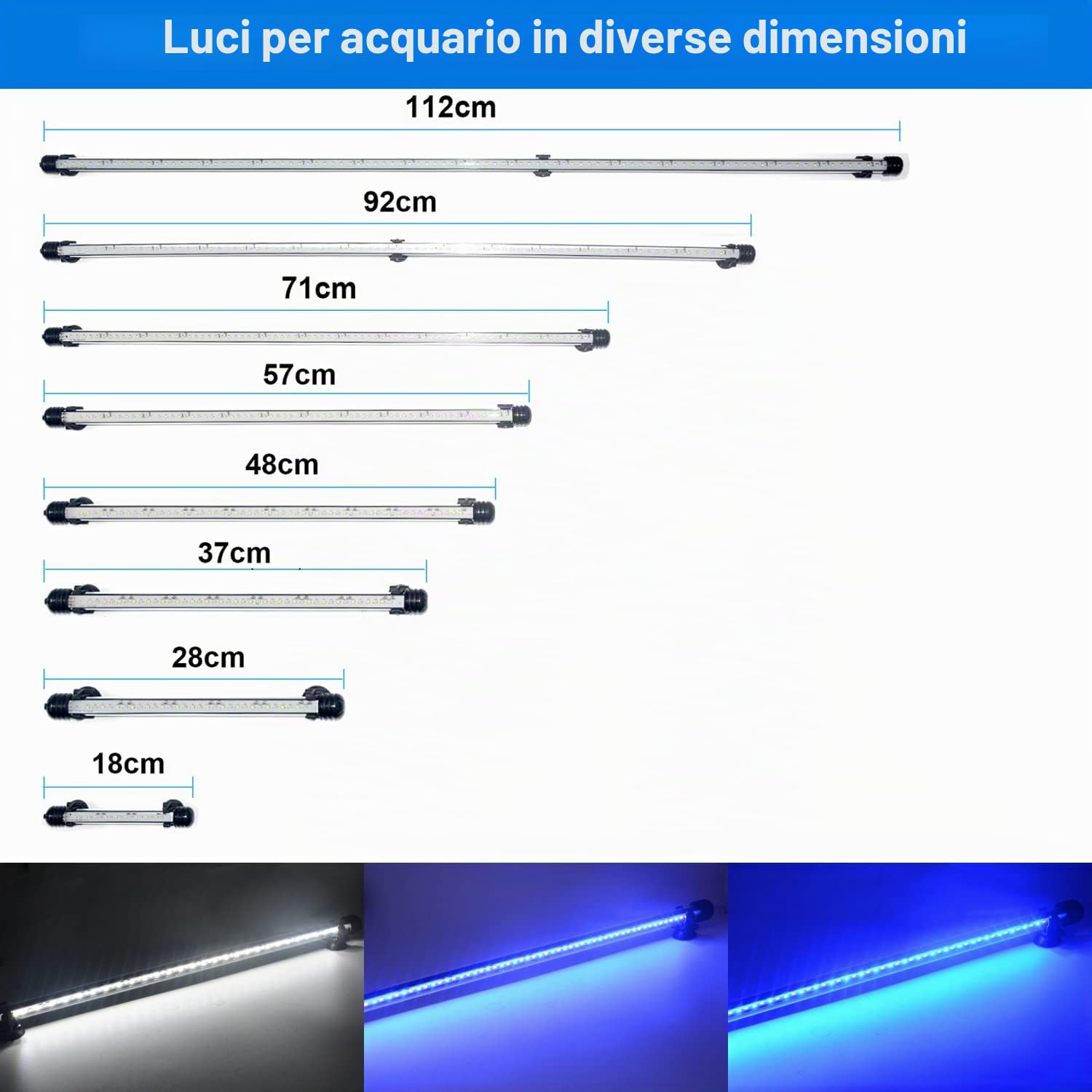 VARMHUS LED Acquario con Timer,Lampada Acquario con 3 modalità di luce dimmebili,10 livelli di luminosità,Luce Acquario Impermeabile,Aquarium Light per Piante Acquatiche (Blu+Bianco 28cm)