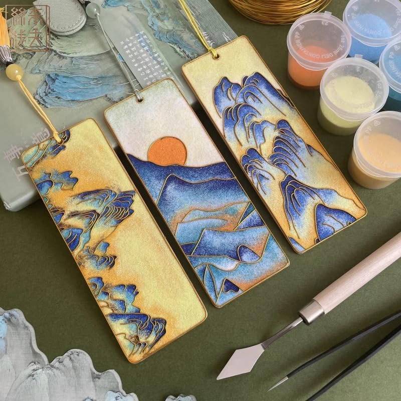 3Pcs Large DIY Bookmarks Kit Cloisonne Filigree Enamel