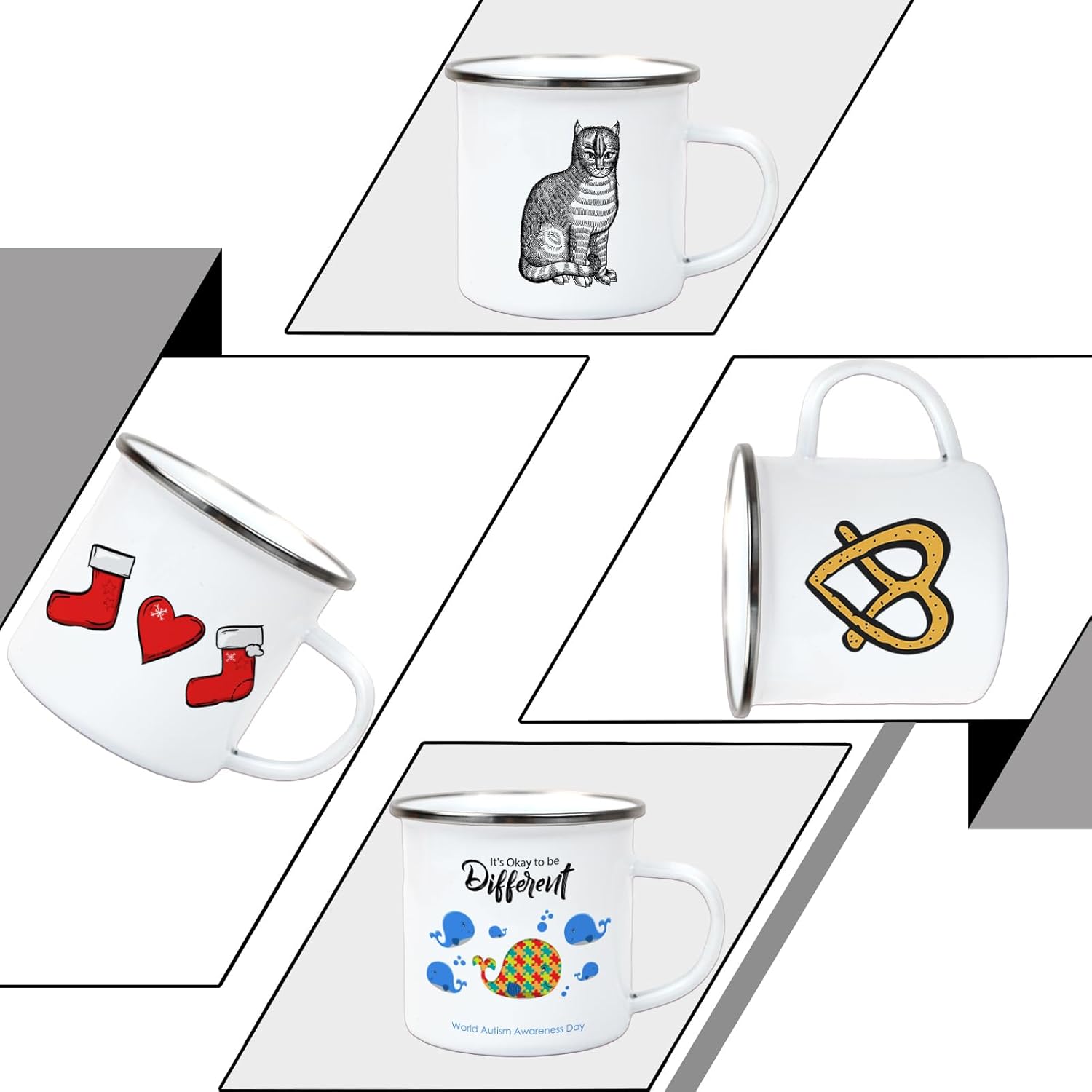 12Pcs Sublimation Blank White Enamel Mug 12 OZ with Silver Rim Camping Travel Coffee Metal Mug Can be used as a gift for Christmas Thanksgiving Mother's Day Father's Day - Image 4