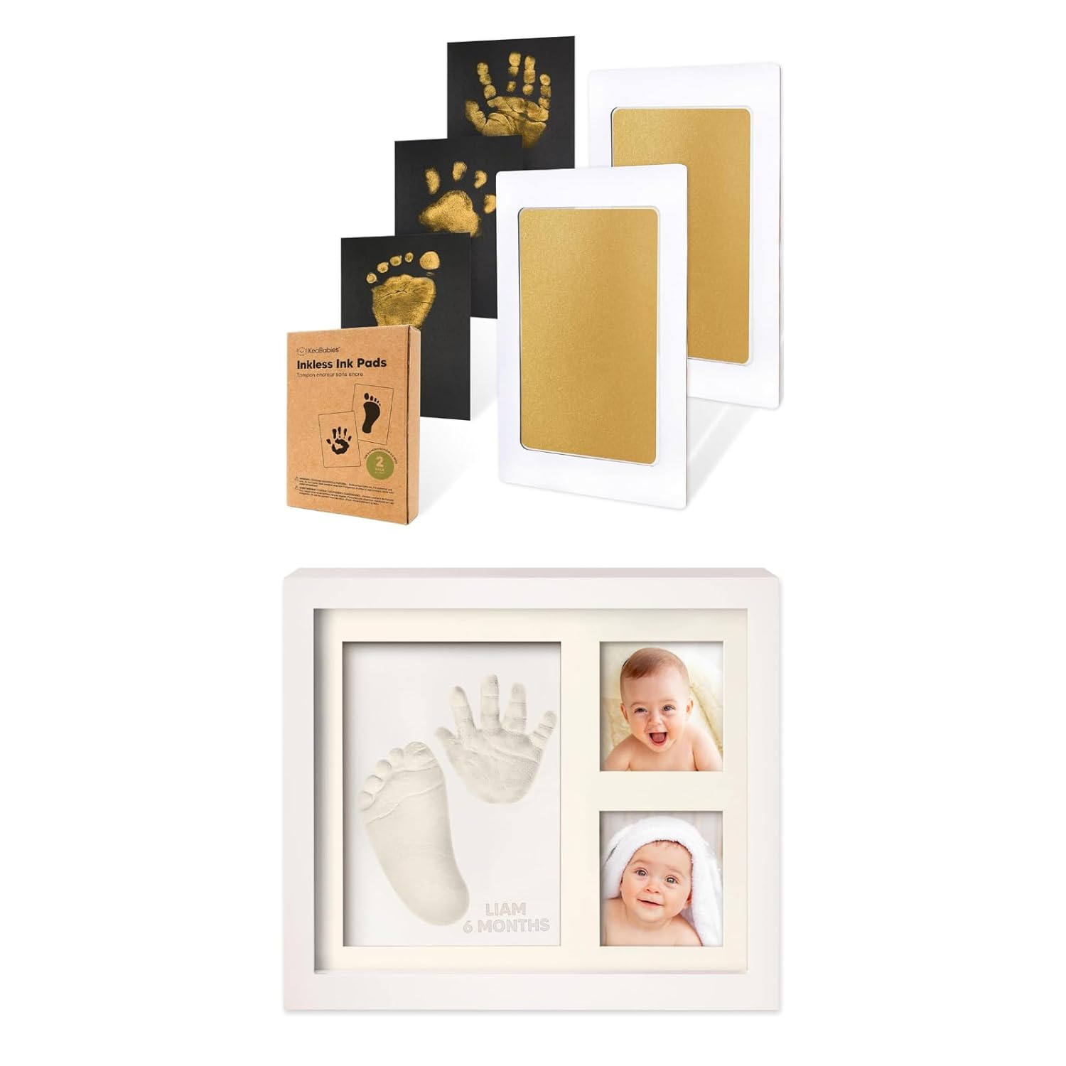 Keababies 2-Pack Inkless Hand and Footprint Kit and Baby Hand and Footprint Kit - Ink Pad for Baby Hand and Footprints - Baby Footprint Kit