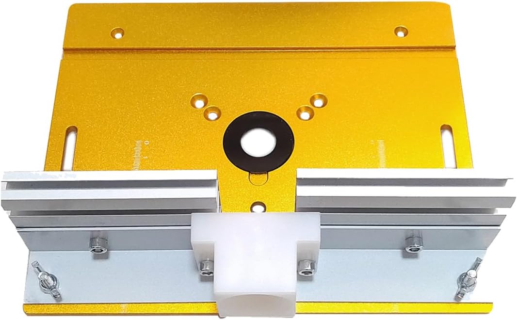 Aluminum Router Table Insert Plate with Miter Gauge Guide Fence Sliding Brackets, 9.45x7.87x0.2 Inch Router Flip Plate for Woodworking Benches Table Saw Trimming Engraving Machine