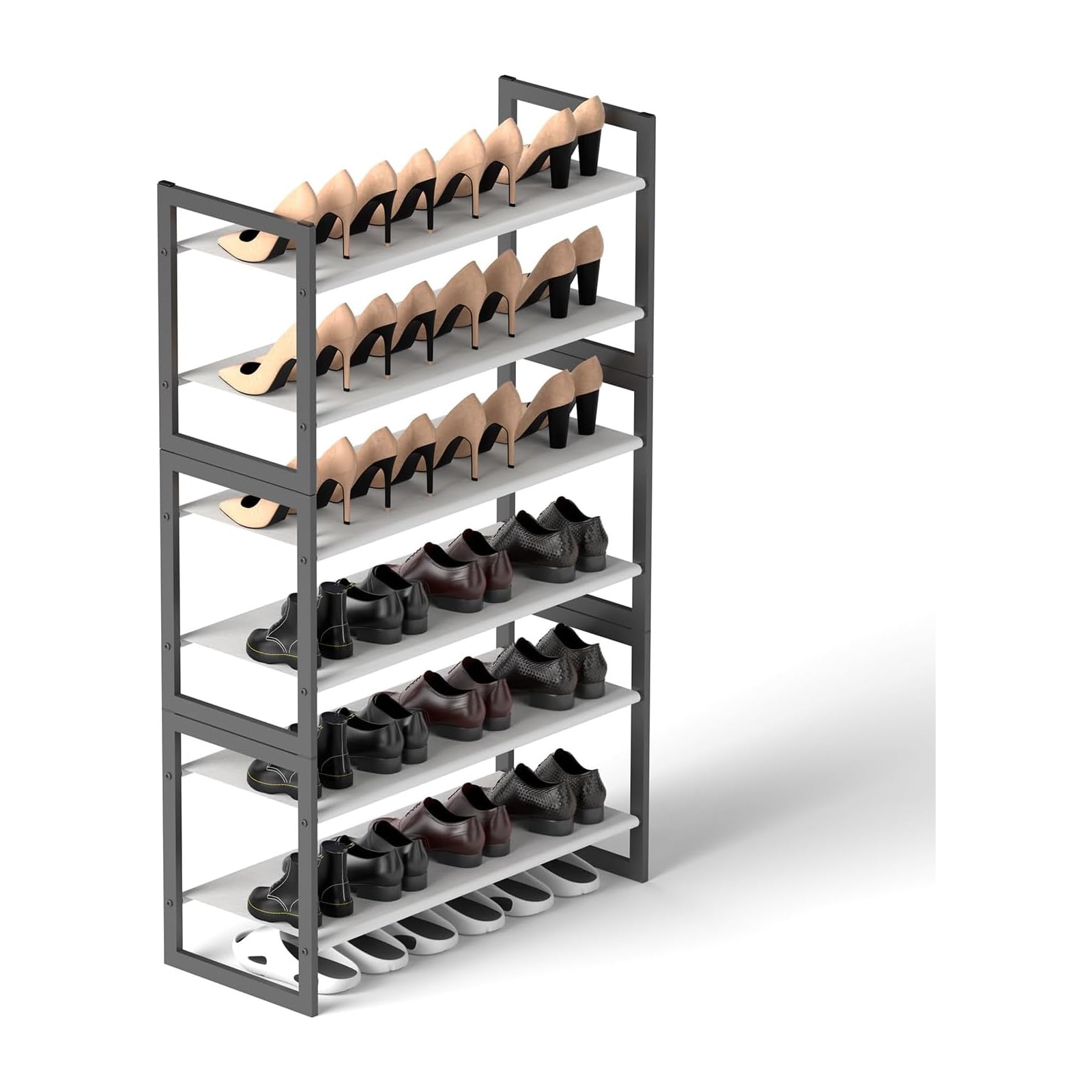Schuhregal mit Vliesstoff, 6 Etagen, Schuh-Organizer aus Metall, einfach zu montieren, stabile und langlebige Schuhregale, Schuhregal für Schrank, Eingang, Schlafzimmer, Boden
